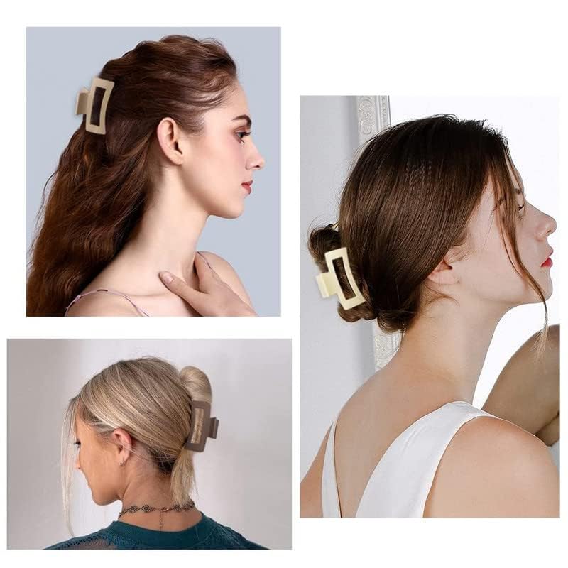 GrenzaFab 4 Pack Large Rectangle Claw Hair Clips for Women - Strong Hold Matte Hair Clips for Thick Hair, Fashion Hair Accessories for Women & Girls - Perfect for Ponytails, Buns and Everyday Hairstyles