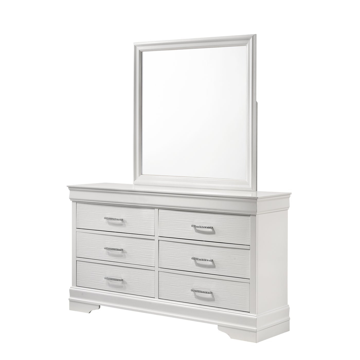 Brooklyn White Collection Dresser with Mirror - Modern Bedroom Dresser with Large Mirror, 6-Drawer Storage for Clothes & Accessories - Perfect for Bedroom, Guest Room, or Dorm Organization