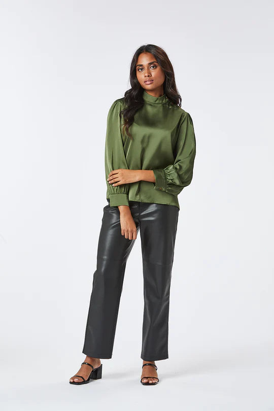 Elegant Satin Blouse for Women - Soft & Shiny Loan Satin Top in Green - Perfect for Office Wear, Parties & Special Occasions