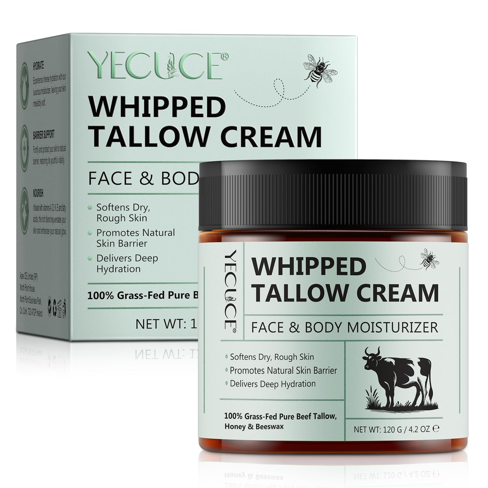 Beef Tallow for Face (4.2 oz) - Whipped Tallow & Honey Balm Cream | Deeply Moisturizing Skin Care for Face & Body | Fast Absorption | All Skin Types | Perfect for Dry Skin, Eczema & Nighttime Hydration