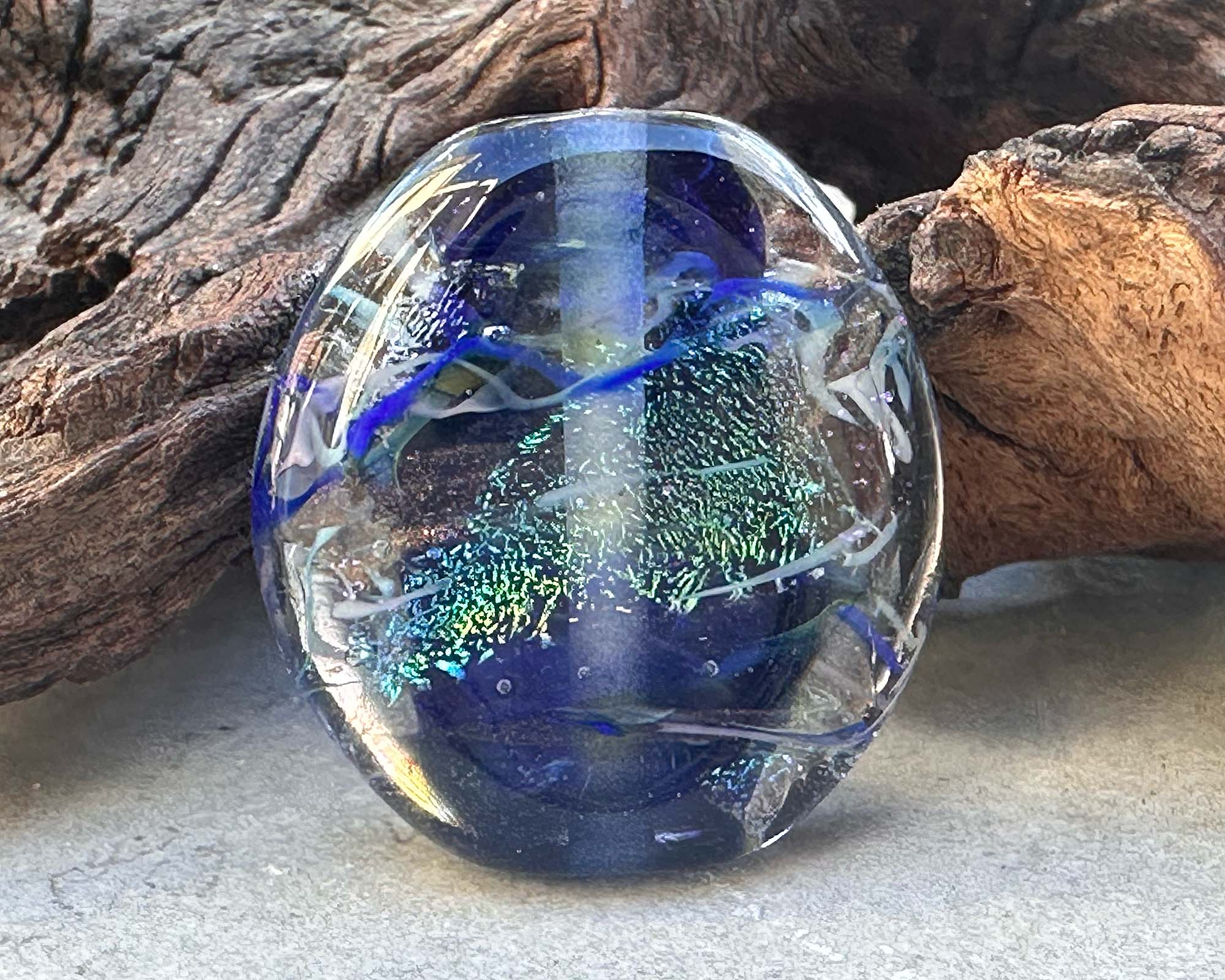 Blue Dichroic Twist Lampwork Glass Focal Bead for Jewelry Making - Handcrafted SRA Artisan Bead for Necklaces, Bracelets & DIY Craft Projects