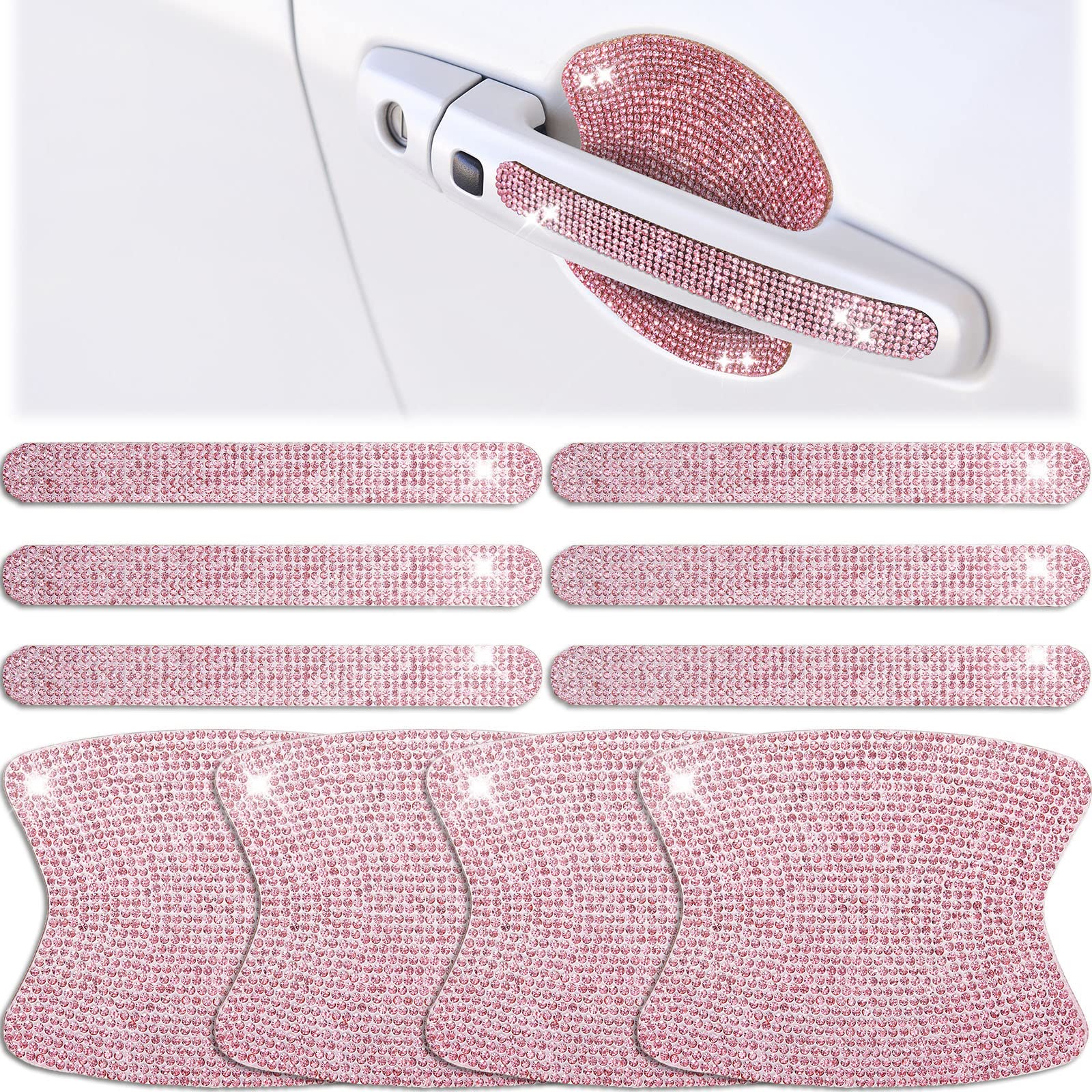 Frienda 10-Piece Rhinestone Car Accessories Set - Bling Door Handle Protectors & Bowl Covers for Women (Pink) | Stylish Car Decor & Scratch Protection for Daily Commute & Road Trips