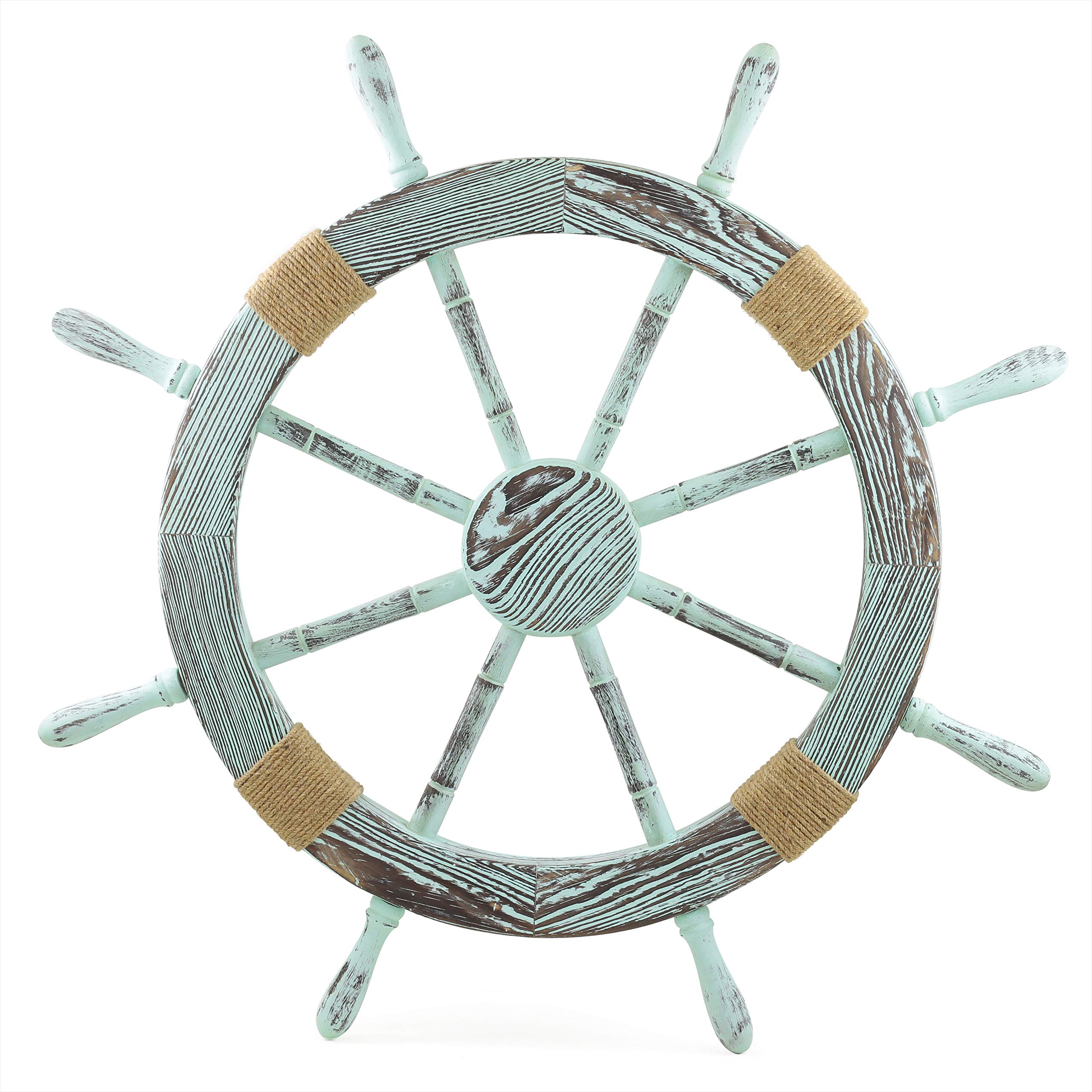 Nagina International 30-Inch Antique Nautical Pine Wood Pirate Ship Wheel - Rustic Home Decor for Coastal Living Rooms, Beach House Wall Art & Themed Party Decorations