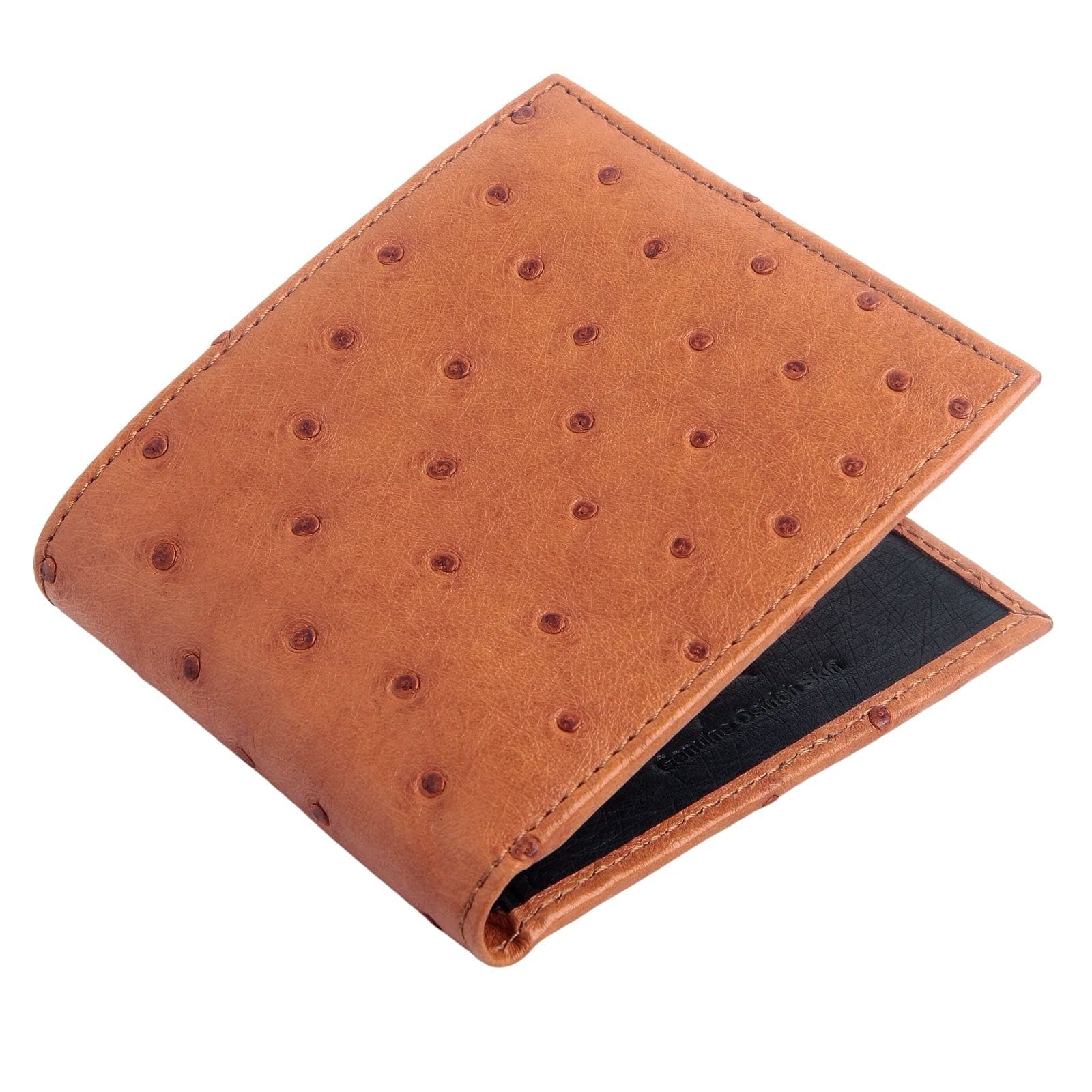 Premium Exotic Two-Tone Tan & Brown Ostrich Leather Wallet for Men - Stylish RFID Blocking Bifold Wallet for Everyday Use, Travel & Business
