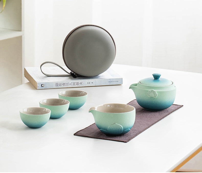 Premium Shiboridashi Lotus Travel Tea Set - Portable Japanese Ceramic Tea Brewing Kit for On-the-Go Tea Lovers | Perfect for Camping, Office & Outdoor Adventures