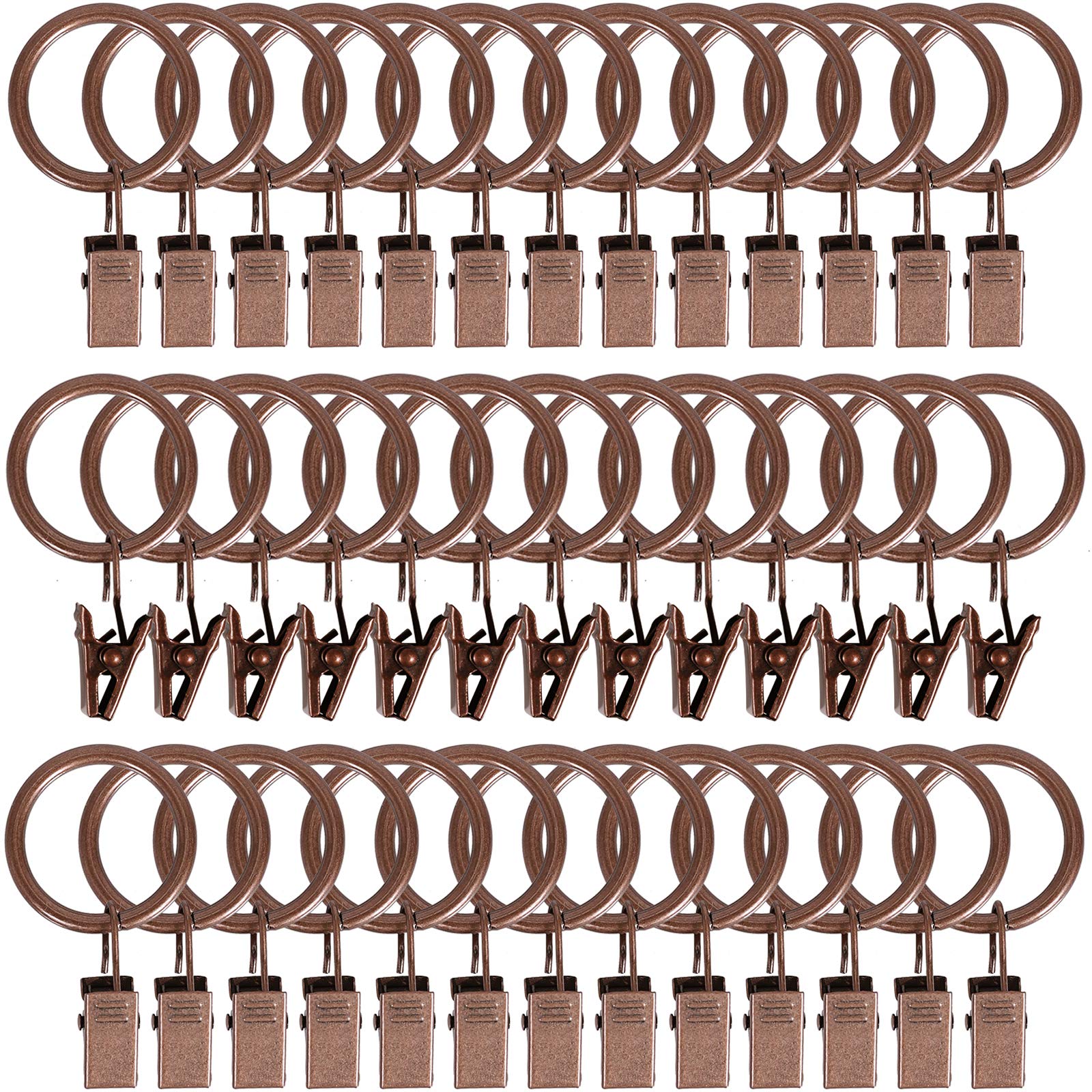 40 Pack Stainless Steel Curtain Rings with Clips - Rustproof Drapery Hooks, 1 Inch Inner Diameter for 5/8 Inch Rods - Vintage Copper Finish for Living Room, Bedroom & Window Decor