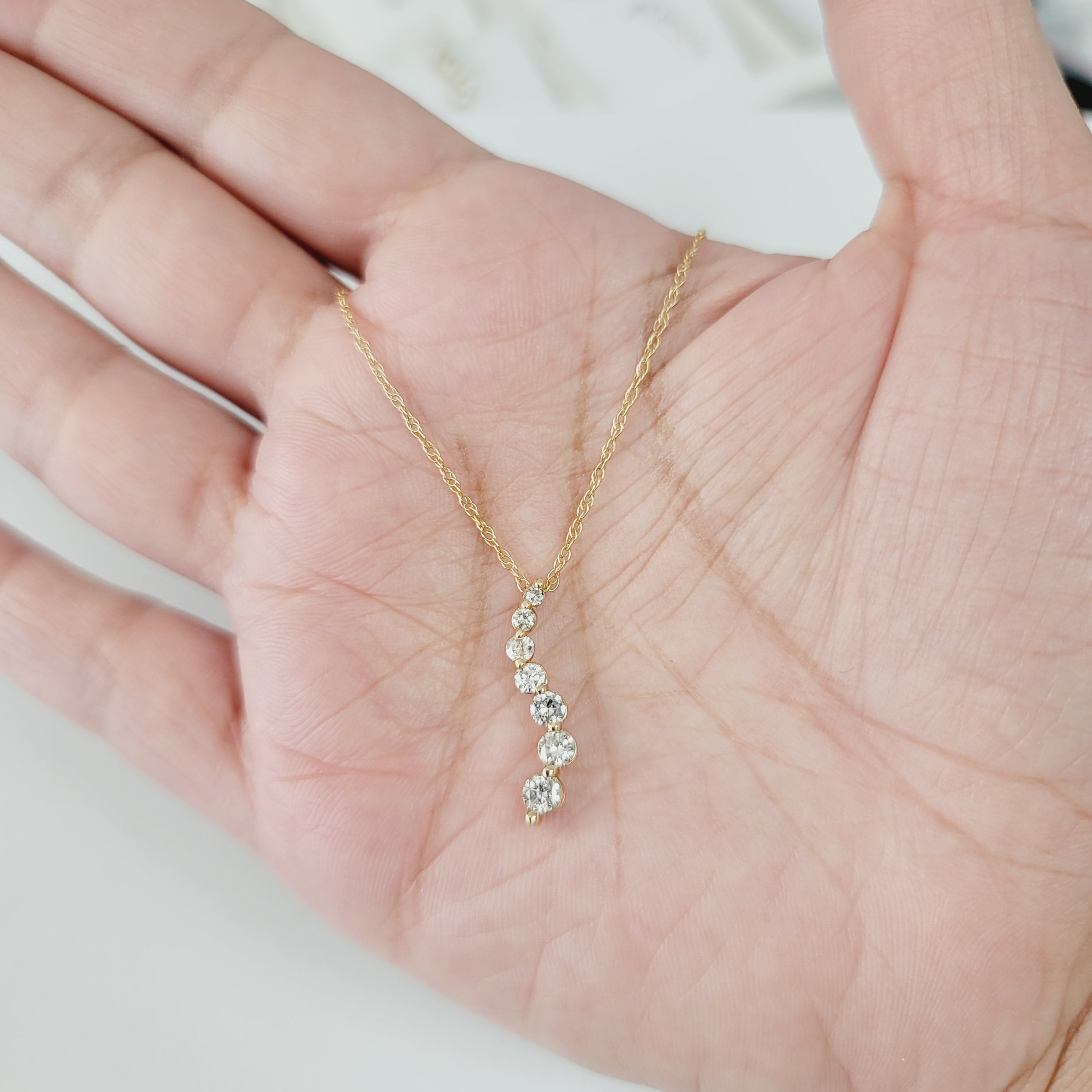 3/4 CT Diamond Journey Necklace in 14k Yellow Gold - Elegant Pendant for Anniversary, Wedding & Special Occasion Gifts