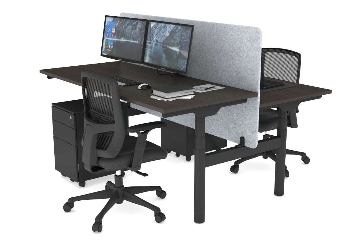 Flexi Premium Height Adjustable 2-Person H Bench Workstation - Black Frame [1400L x 700W] - Ergonomic Office & Home Workspace Solution for Team Collaboration