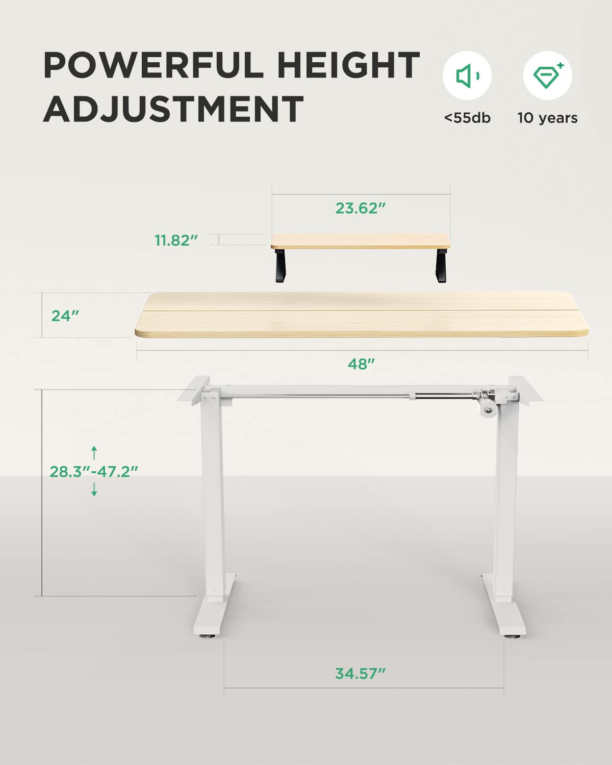 Totnz 48x24 Inches Height Adjustable Electric Standing Desk - Sit Stand Up Home Office Desk with Hook for Ergonomic Workspace | Perfect for Remote Work, Gaming & Study