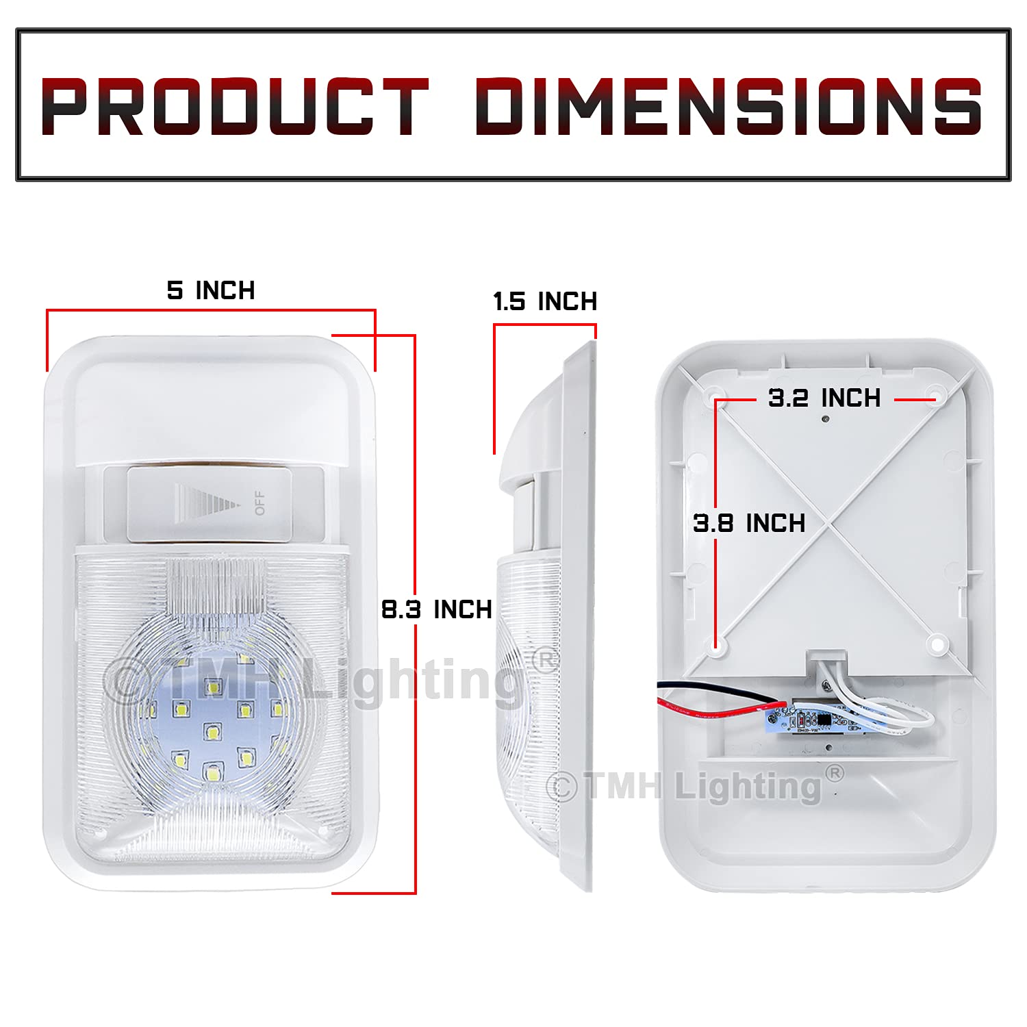 10 Pack 8.4 Inch Cool White 6000-6500K LED Dome Ceiling Light - Dimmable RV Boat Trailer Camper Van Cabin Bus Caravan Light with On/Off Switch - 24 SMD 2835 LEDs 12V DC Energy Saving - Perfect for Interior Lighting in Vehicles and Small Spaces