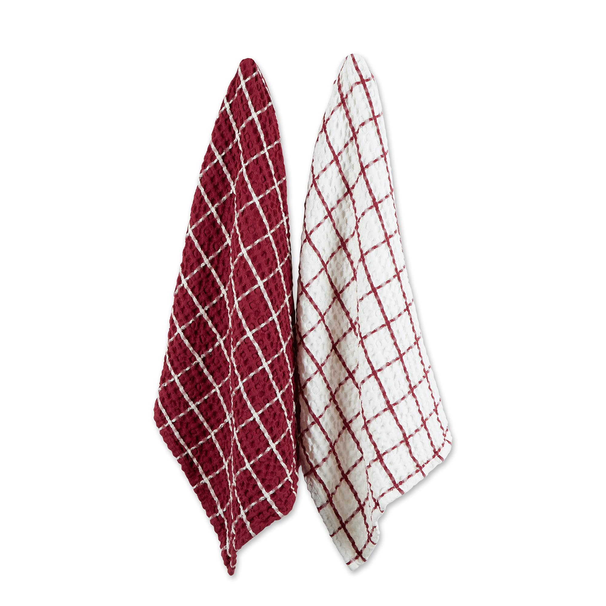 DII Washed Waffle Collection Oversized Ultra Absorbent Dish Towel Set - 2-Piece, 20x30 Inches, Barn Red - Perfect for Kitchen Cleaning, Drying Dishes & Farmhouse Decor