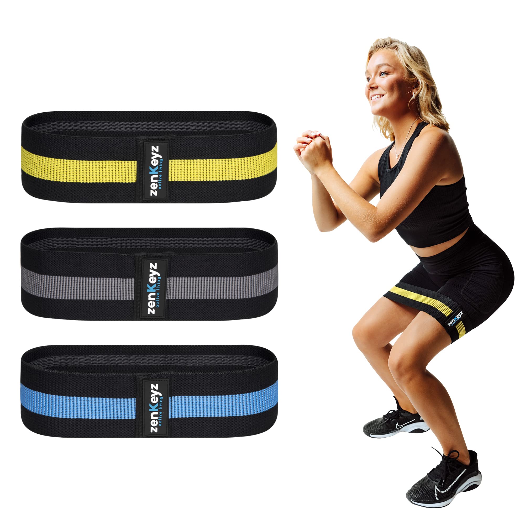 Resistance Fabric Booty Bands - 3 Pack Workout Hip Stretch Bands for Legs, Butt & Glutes - Exercise Loop Bands for Strength Training, Squats, Warm-Up & Stretching - Build Muscle for Women & Men - Perfect for Home Gym, Yoga, Pilates & Fitness Training