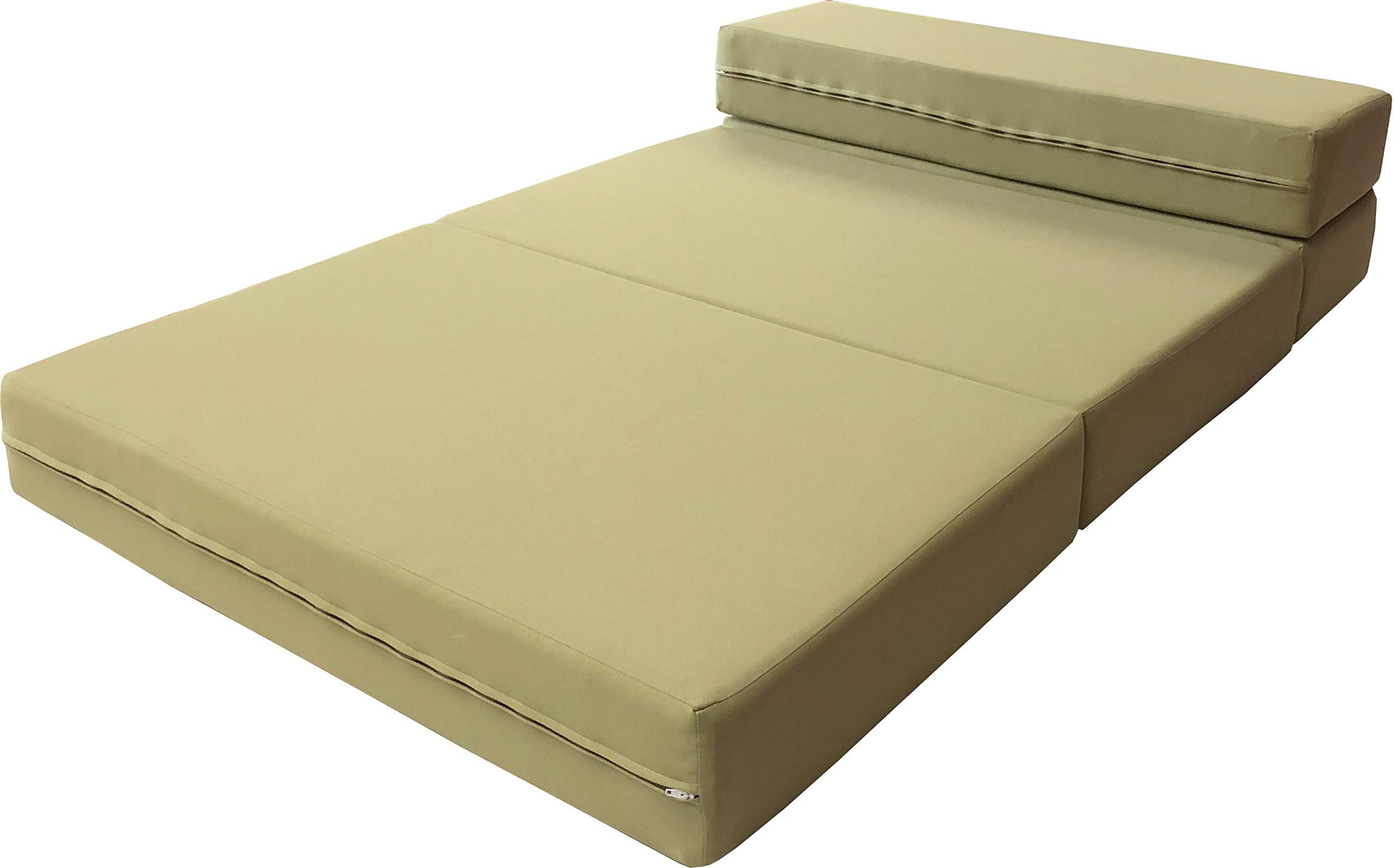 D&D Futon Furniture Folding Foam Mattress - Full Size Tan Convertible Sofa Chair Bed for Guest Room, Small Space & Dorm Use