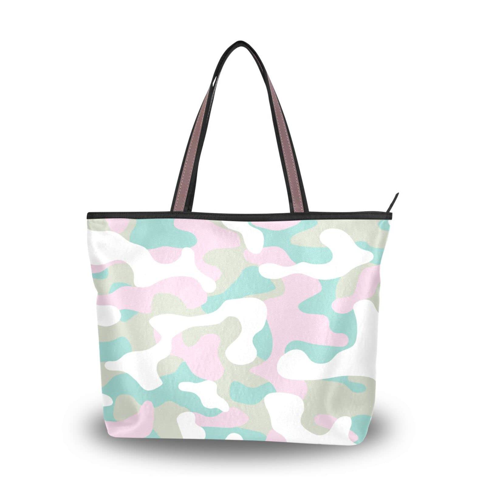 ALAZA Camouflage Tote Bag for Women - Reusable Zippered Shoulder Handbag, Durable Beach Bag for Travel, Gym, Shopping & Daily Use