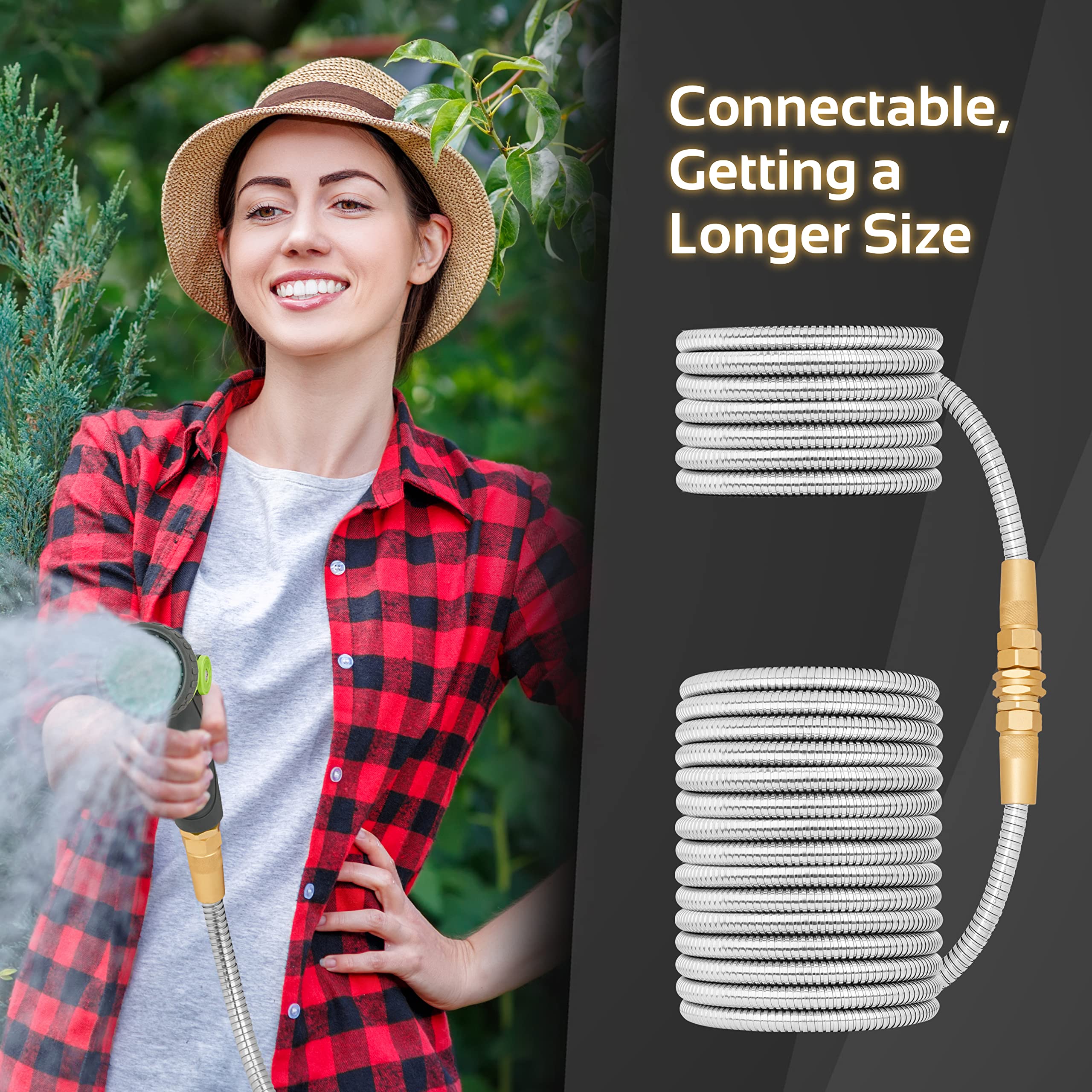 Heavy Duty 3ft Garden Hose - Flexible RV Water Hose with 304 Stainless Steel Fittings for Outdoor & Yard Use