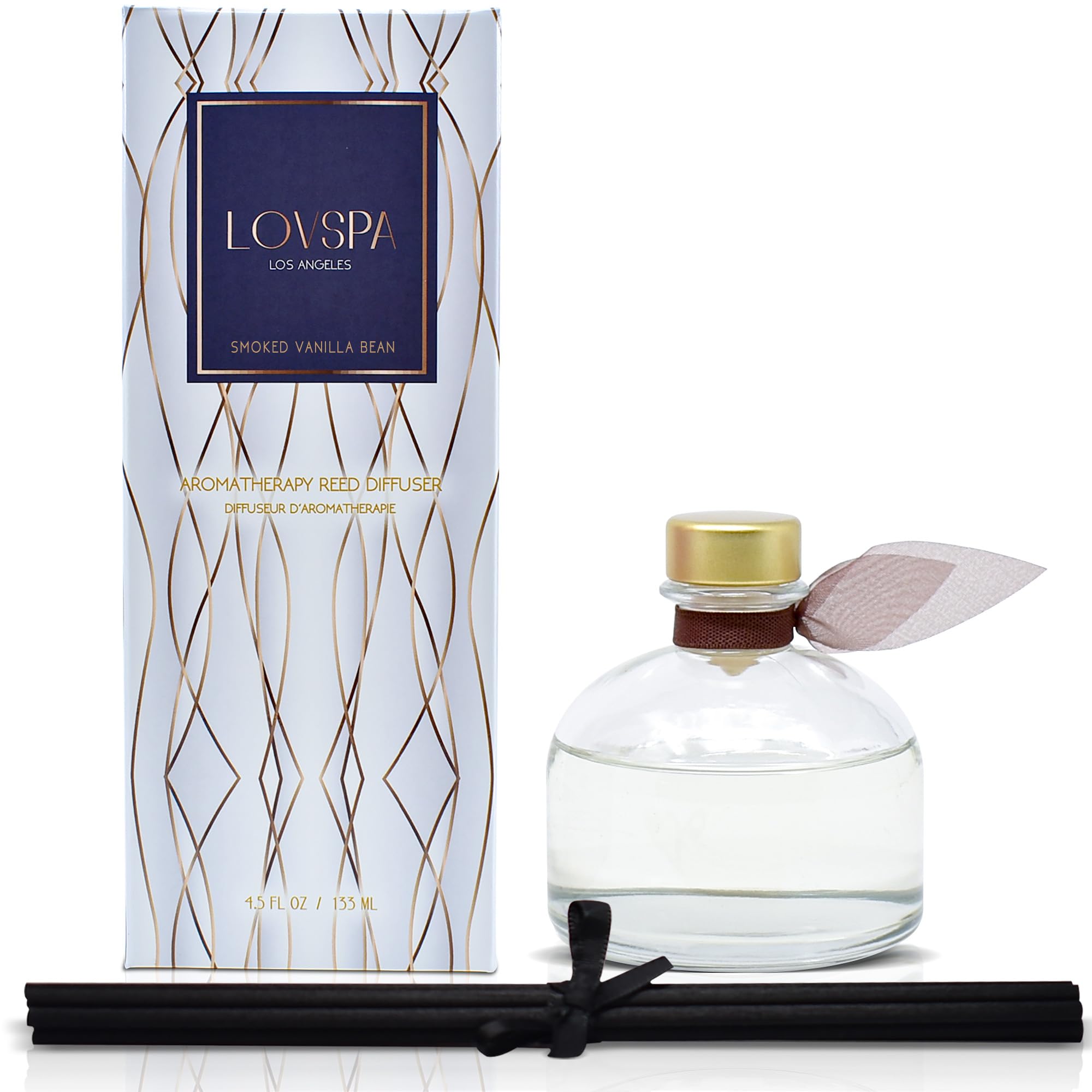 LOVSPA Smoked Vanilla Bean Reed Diffuser Set - 4.5 oz Aromatherapy Home Fragrance with Warm Notes of Smoked Tahitian Vanilla, Sandalwood, Leather & Southern Bourbon | Made in USA | Perfect for Living Room, Bedroom & Office Relaxation