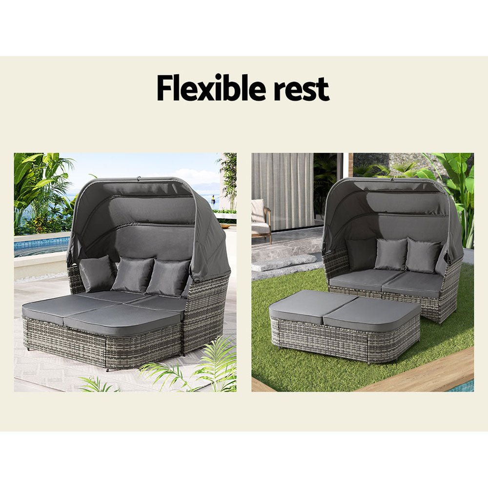 Extra Large Outdoor Day Bed with Canopy - Grey Weather-Resistant Patio Lounge for Poolside, Garden & Backyard Relaxation