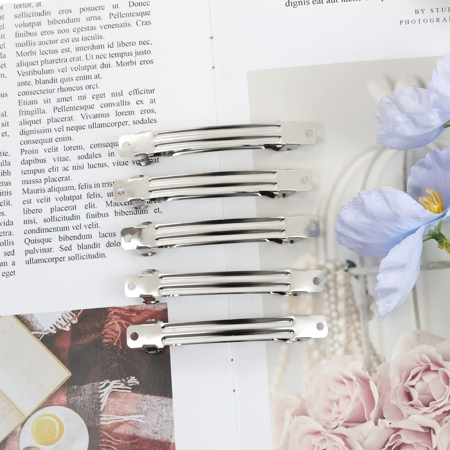 Cinaci 50 Pack 3 Inch Blank Silver Metal French Barrette Hair Clips - DIY Craft Snap Hair Pins for Women & Girls - Hair Accessories for School, Parties, Weddings & Everyday Styling