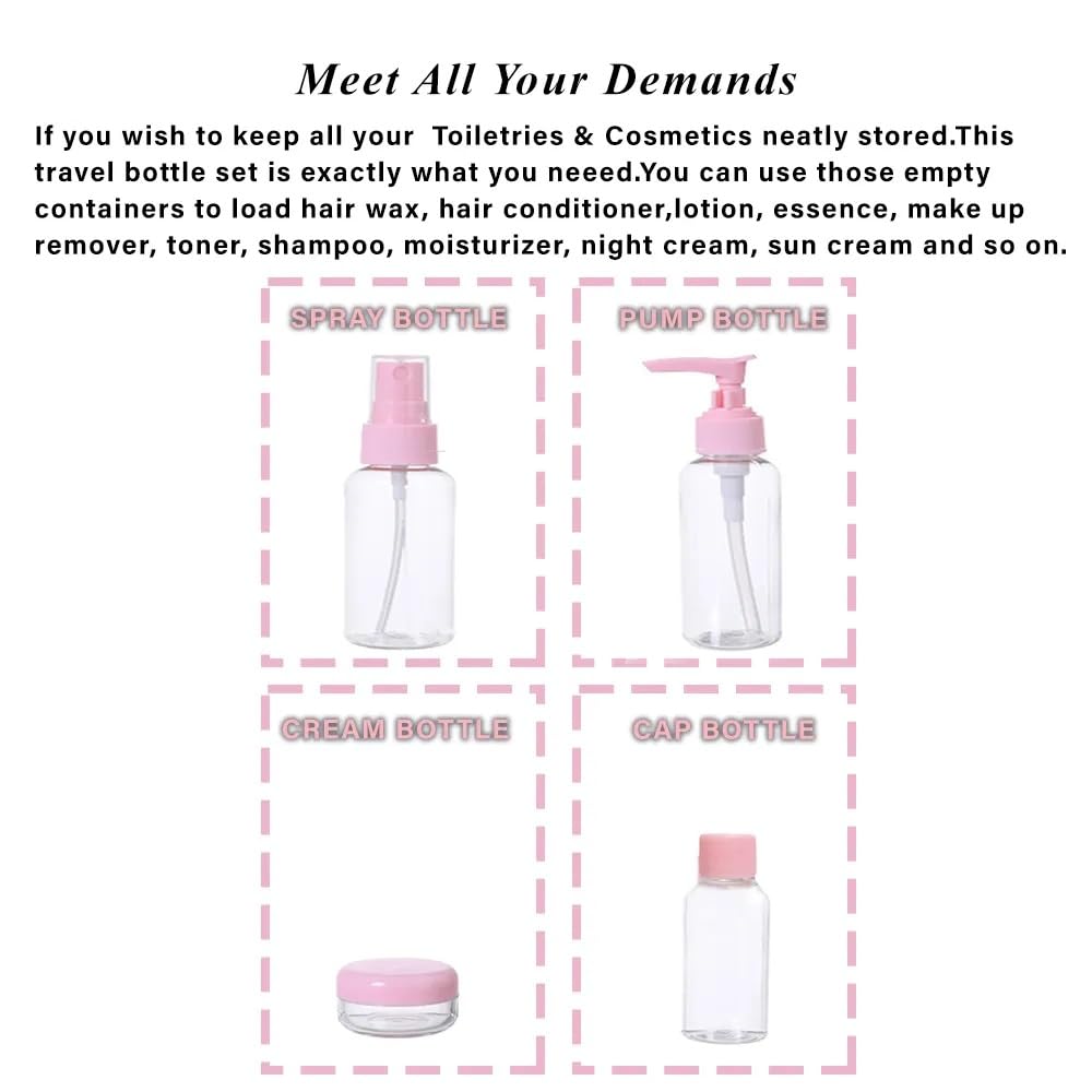 Cellebii 7-Piece Travel Bottle Set for Toiletries - Leak-Proof Refillable Containers for Lotion, Shampoo, Shower Gel & Hand Sanitizer - TSA Approved Travel Accessories for Vacation, Gym & Airplane Carry-On