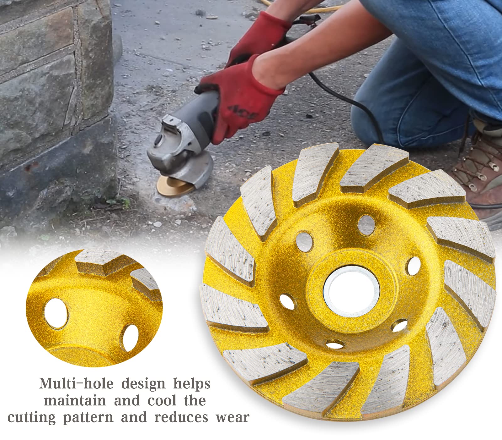4 Inch Concrete Grinding Wheel - 6Pcs Turbo Diamond Cup Wheels for Angle Grinder, Granite, Marble, Masonry & Stone | 12 Segs Heavy Duty | Perfect for Surface Preparation, Polishing & Renovation Projects