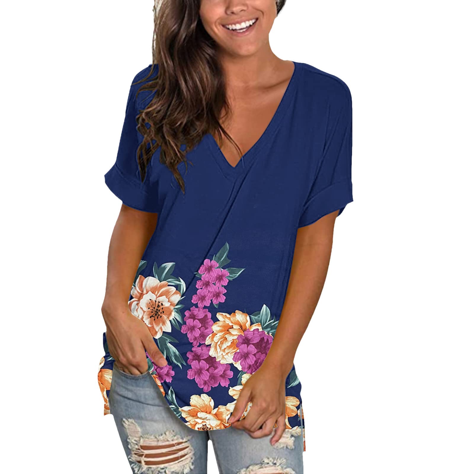 MOKINGTOP Women's Summer T-Shirts - Short Sleeve Strappy Cold Shoulder Tunic Tops for Women | Casual Outfit, Beach Wear & Vacation Style