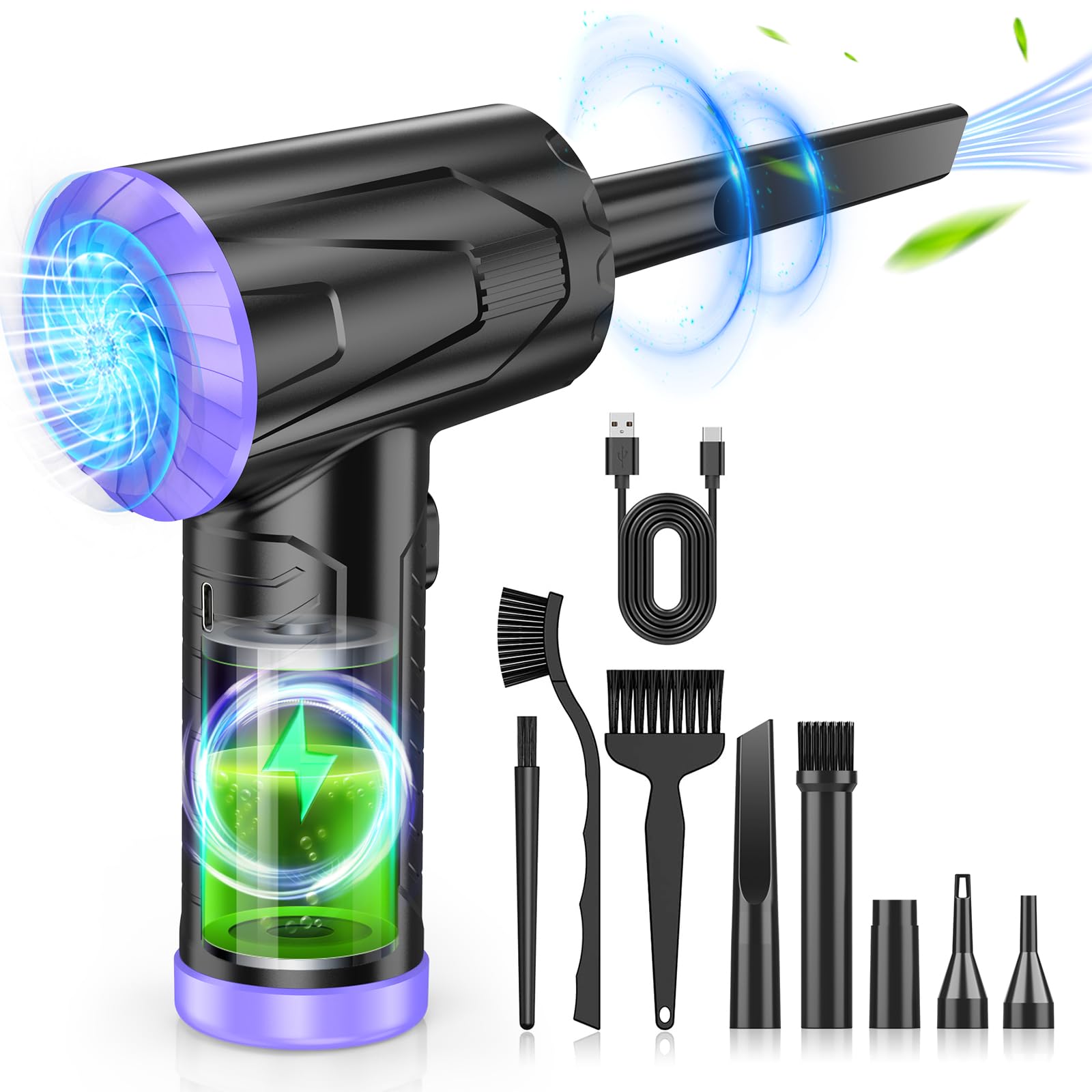 110,000 RPM Cordless Electric Air Duster - Rechargeable Keyboard & PC Cleaner for Dust Removal | Powerful Computer Blower for Electronics, Laptops, Gadgets & Workspaces (Purple)