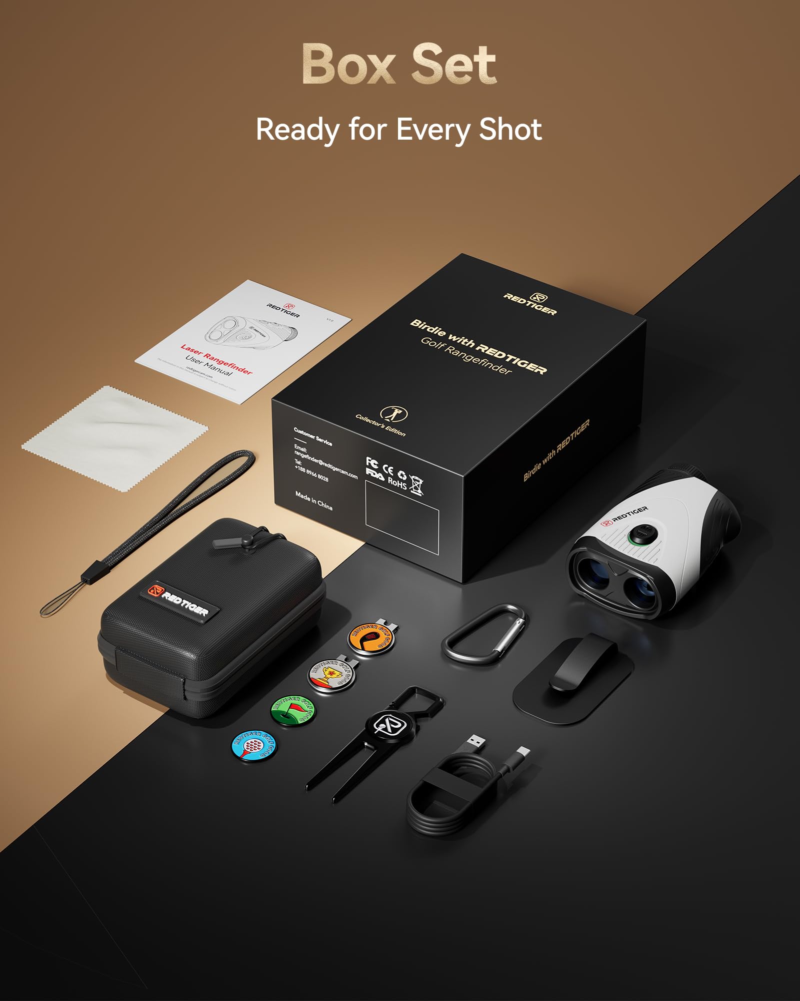 REDTIGER 1200 Yards Golf Rangefinder with Slope & Flag Lock - 7X Magnification, Rechargeable Laser Range Finder with Vibration, Magnetic Strip, Divot Tool & Ball Markers - Perfect for Golf Course Distance Measurement & Tournament Play
