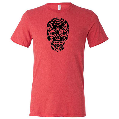 Skull With Pumpkin Eyes T-Shirt - Unisex Halloween Graphic Tee for Men & Women - Perfect for Spooky Parties, Costume Outfits & Fall Festivals