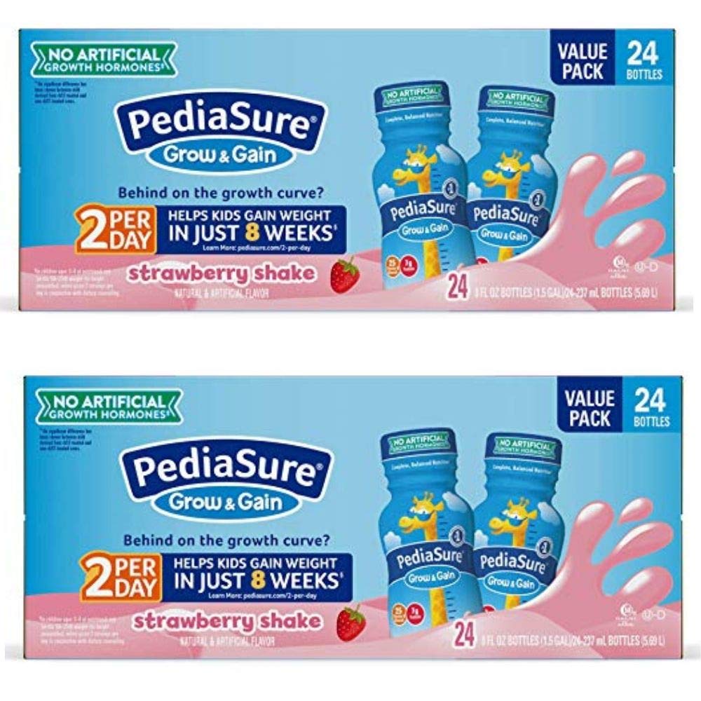 PediaSure Strawberry Shake Nutrition Drink - 24 Pack (8 oz Bottles) - 2 Pack Bundle for Kids Growth & Recovery - Perfect for School Lunches, After-School Snacks & Picky Eaters