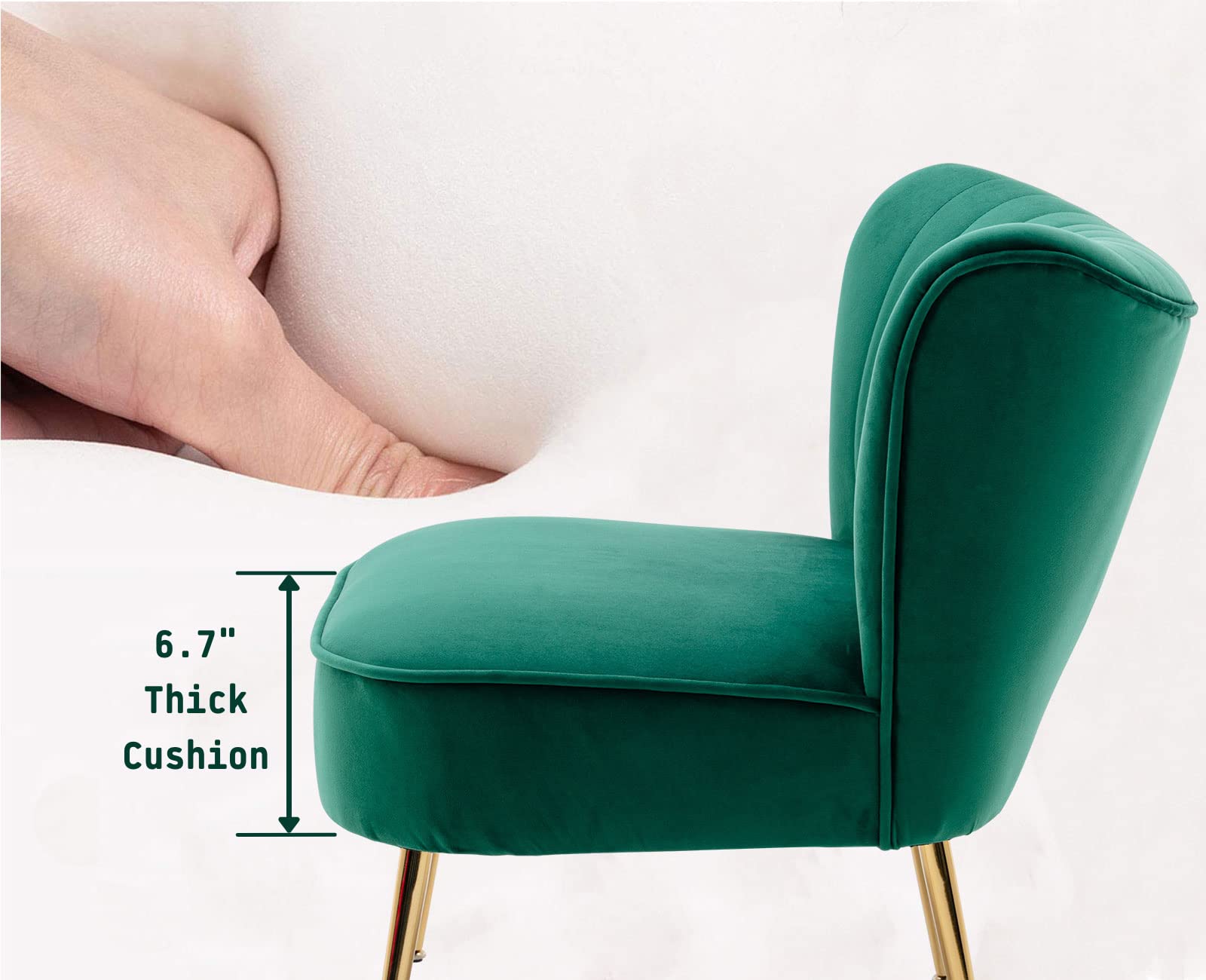 Velvet Accent Chairs Set of 2 - Mid-Century Modern Upholstered Side Chairs with Golden Legs, Comfy Armless Wingback Sofa for Living Room, Guest Room & Bedroom - Green Velvet Fabric for Elegant Home Decor
