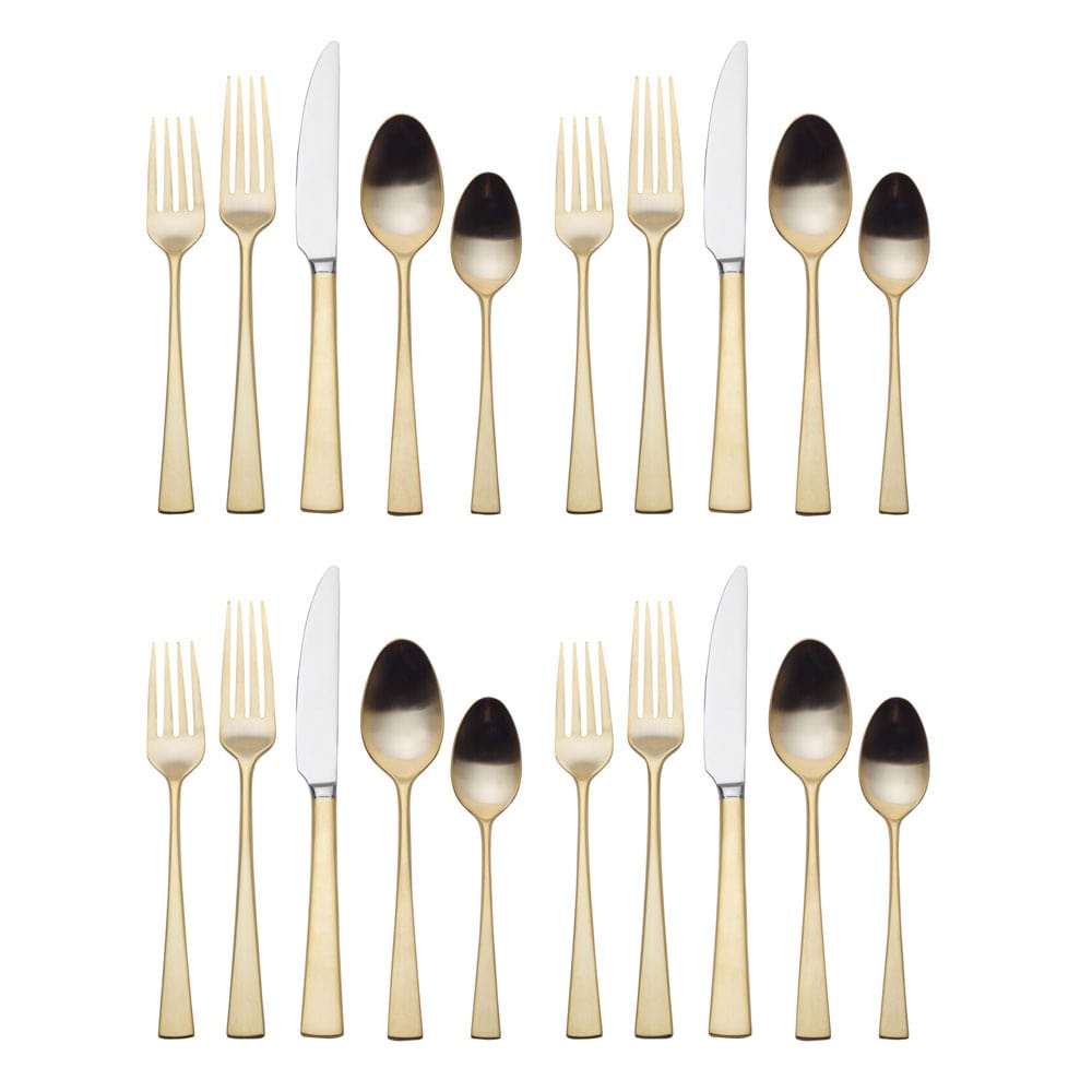 Lucia Satin Gold 20-Piece Flatware Set - Stainless Steel Cutlery Set for 4 People, Elegant Dinnerware for Formal Dining, Wedding Gifts & Holiday Entertaining