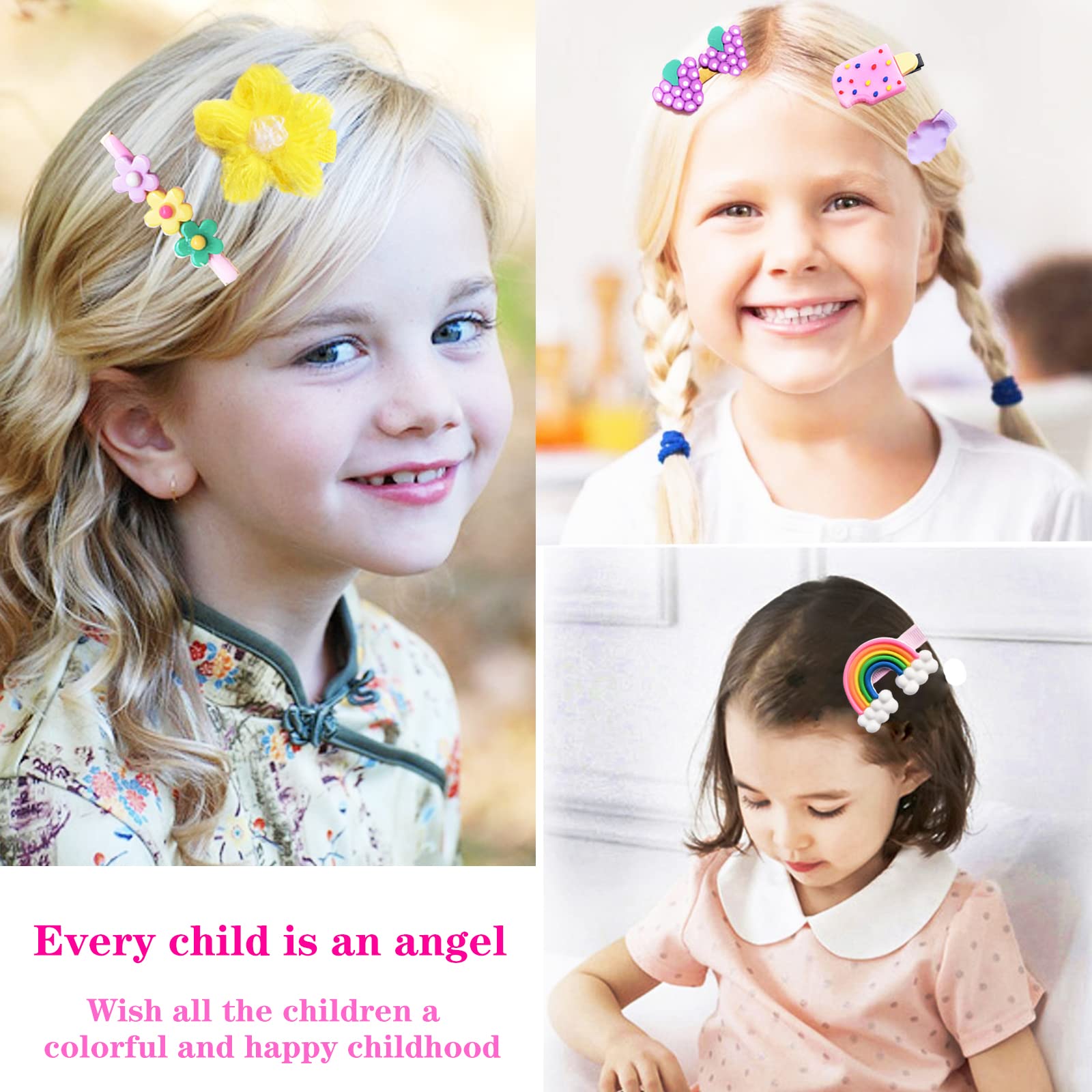 58PCS Baby Hair Clips Set - Cute Toddler Girls Hair Accessories with Flower, Candy & Fruit Designs - Rainbow Hair Clips for Kids Styling - Perfect for Parties, School & Daily Outfits