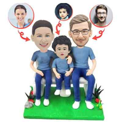 Custom Family of Three Bobbleheads - Father, Mother & Son Figurines | Personalized Couple & Child Dolls for Home Decor, Wedding Gifts & Anniversary Presents
