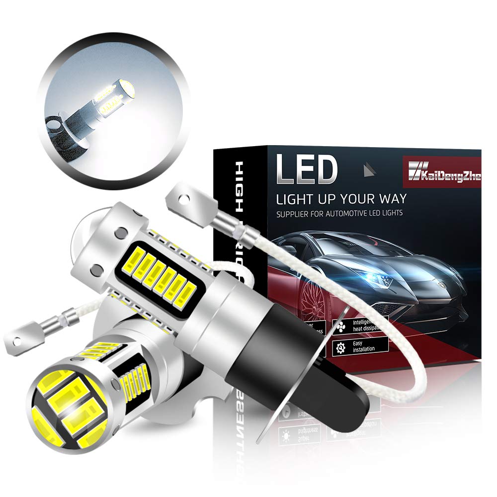 Super Bright White H3 LED Fog Light Bulbs - High Power 30-4014SMD, 12V DC Replacement (2-Pack) for Cars, Trucks & SUVs - Perfect for Night Driving & Foggy Conditions