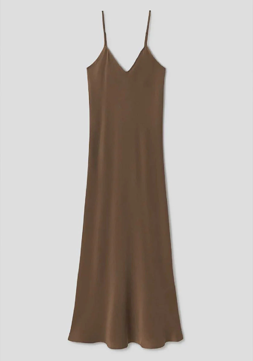 90s Slip Dress in Dark Earth - Vintage-Inspired Silky Nightgown & Loungewear for Women | Perfect for Casual Outings, Date Nights & Relaxing at Home