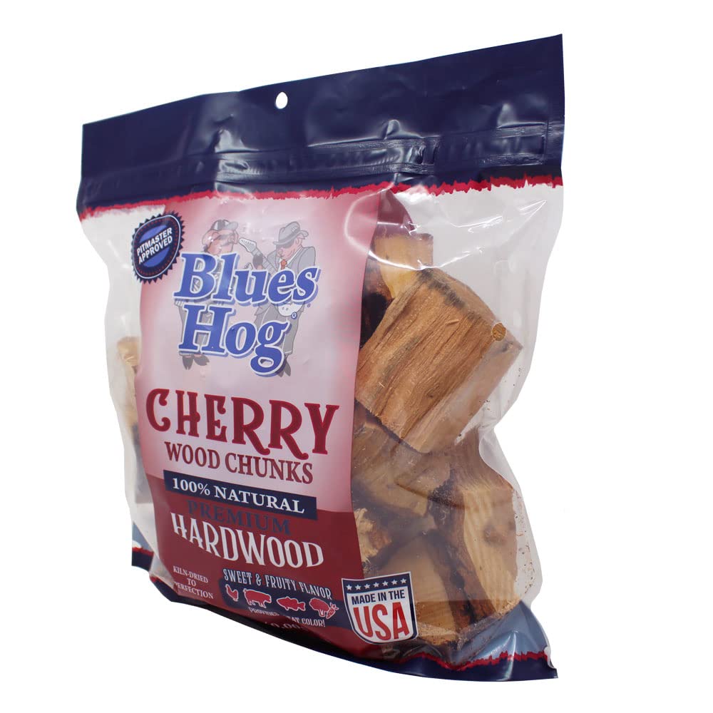 Premium Cherry Wood Chunks for Smoking - Blues Hog 300 Cu. in. BBQ Wood Chips - Perfect for Grilling, Smoking Meats & Enhancing Flavor in Pellet Smokers, Charcoal Grills & Outdoor Cooking