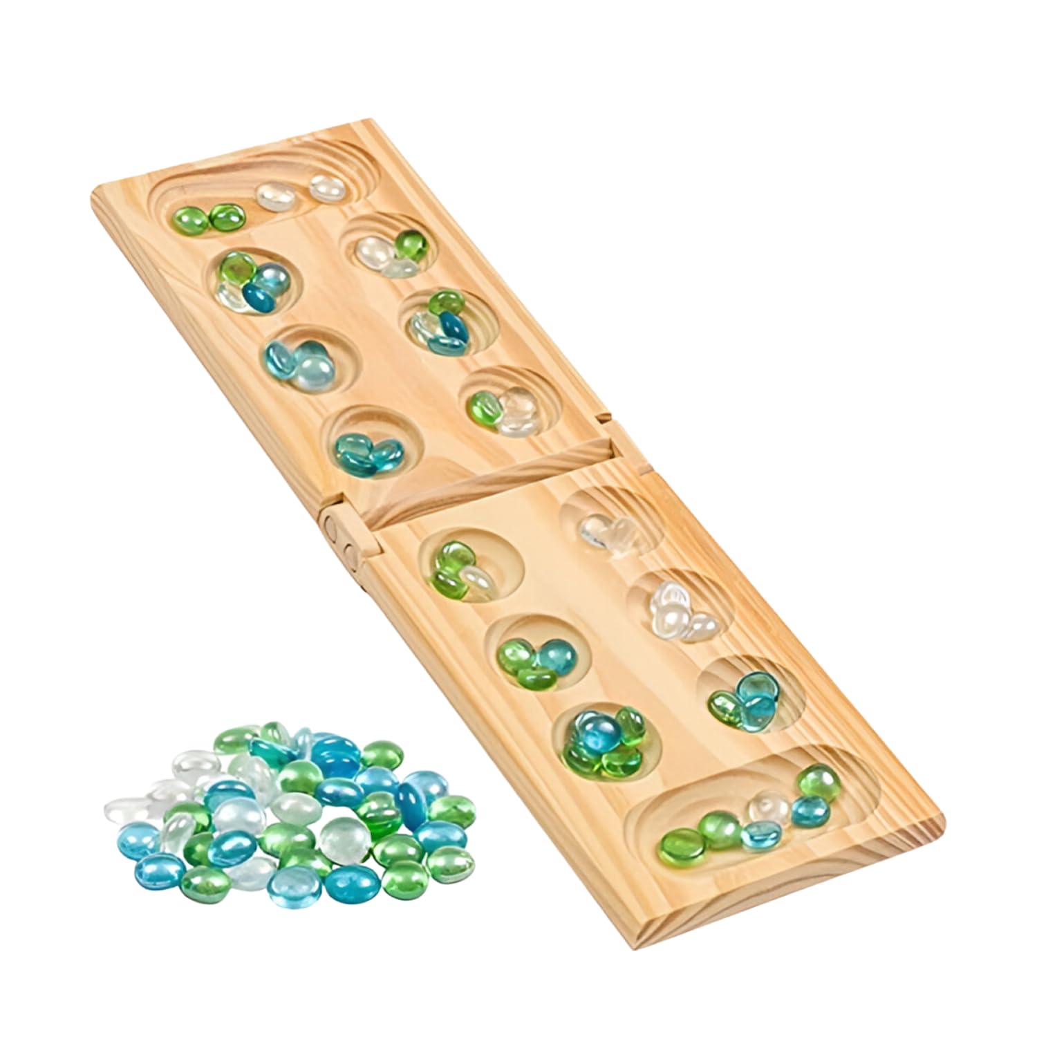 Regal Games Mancala Board Game - Wooden Set with 48 Glass Beads for 2 Players - Perfect for Family Game Night & Travel
