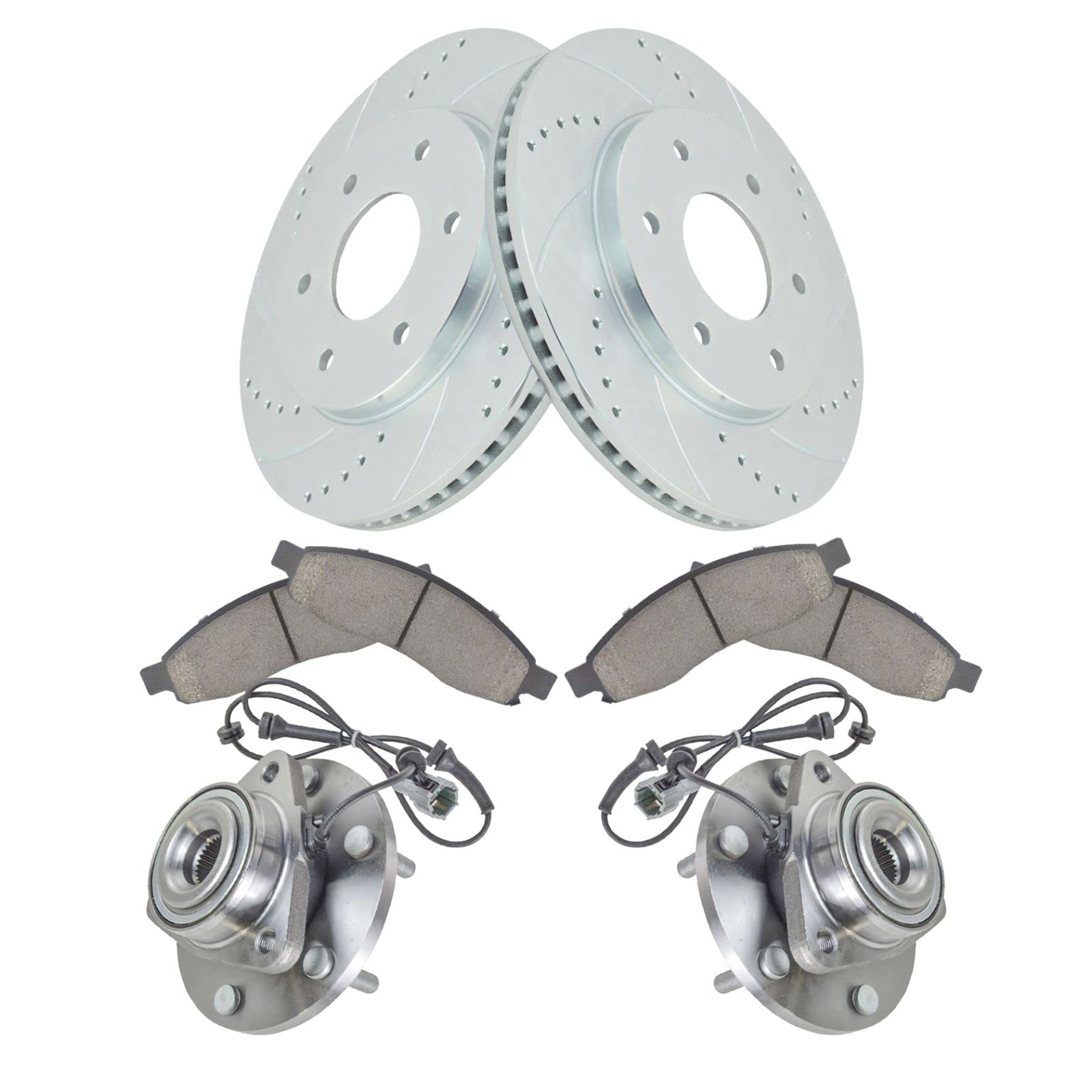 High-Performance Drilled & Slotted Brake Rotor Kit with Ceramic Pads & Wheel Bearings - Perfect for Racing, Towing & Off-Road Vehicles