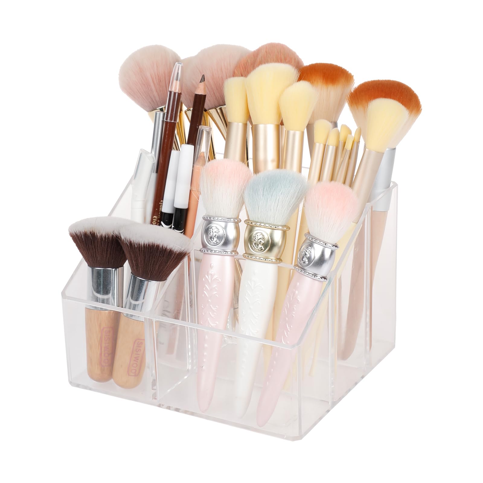 Clear Makeup Organizer with 5 Compartments - Bathroom & Vanity Storage for Cosmetics, Brushes & Accessories
