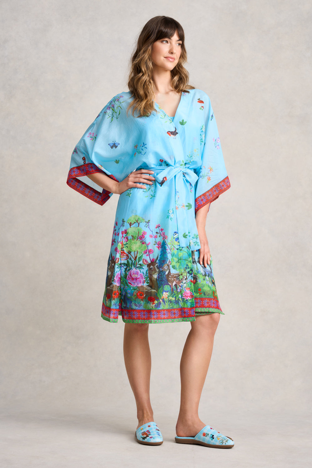Nathalie Lété Cotton Silk Kimono - Summer Forest Print Floral Robe | Lightweight Women's Loungewear for Beach Cover Up, Vacation & Boho Style