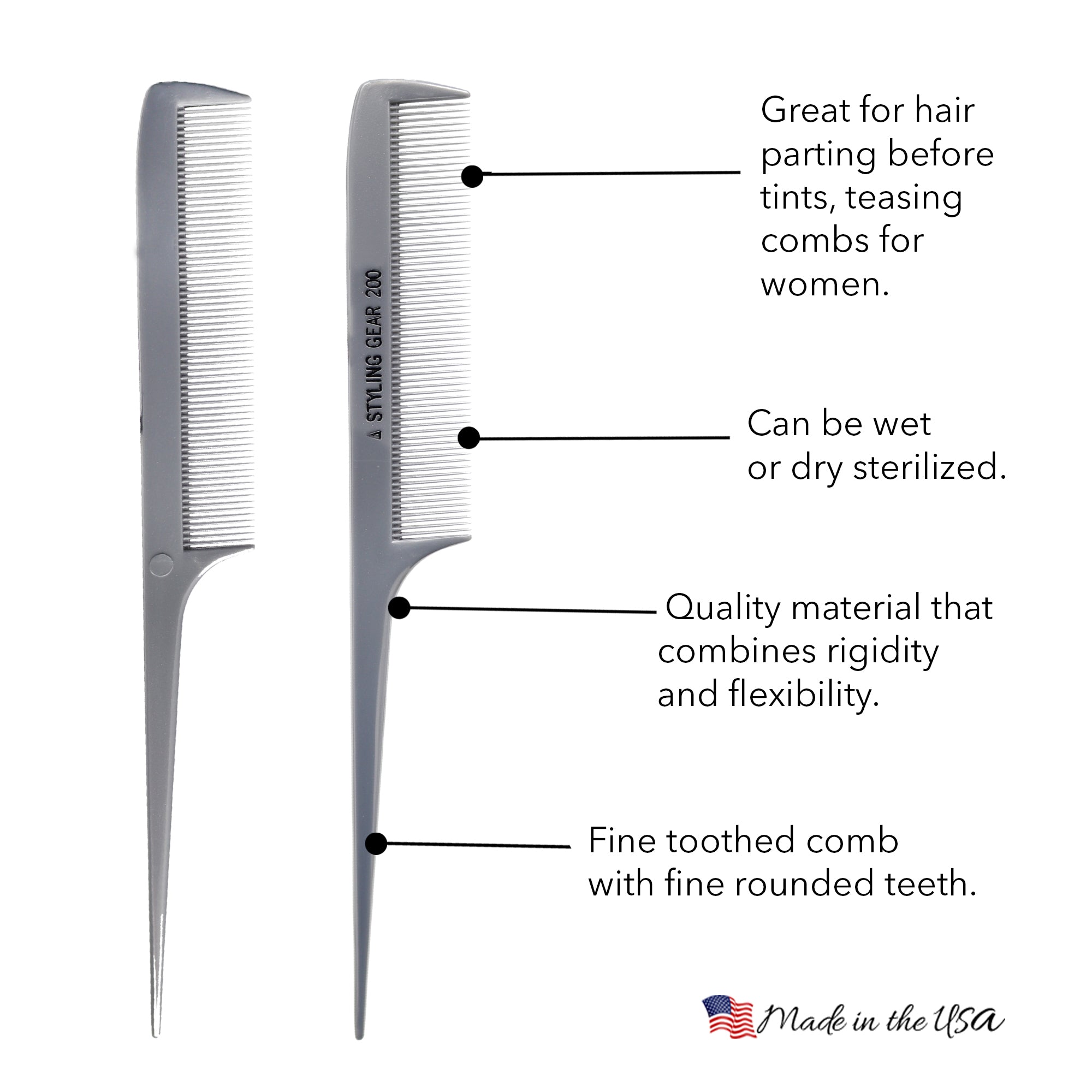 200 Pack Professional Rat Tail Combs 8.5 Inch Fine Teeth Styling Comb with Square Back - Perfect for Salon, Barber Shops & Home Hair Styling (12 Count)