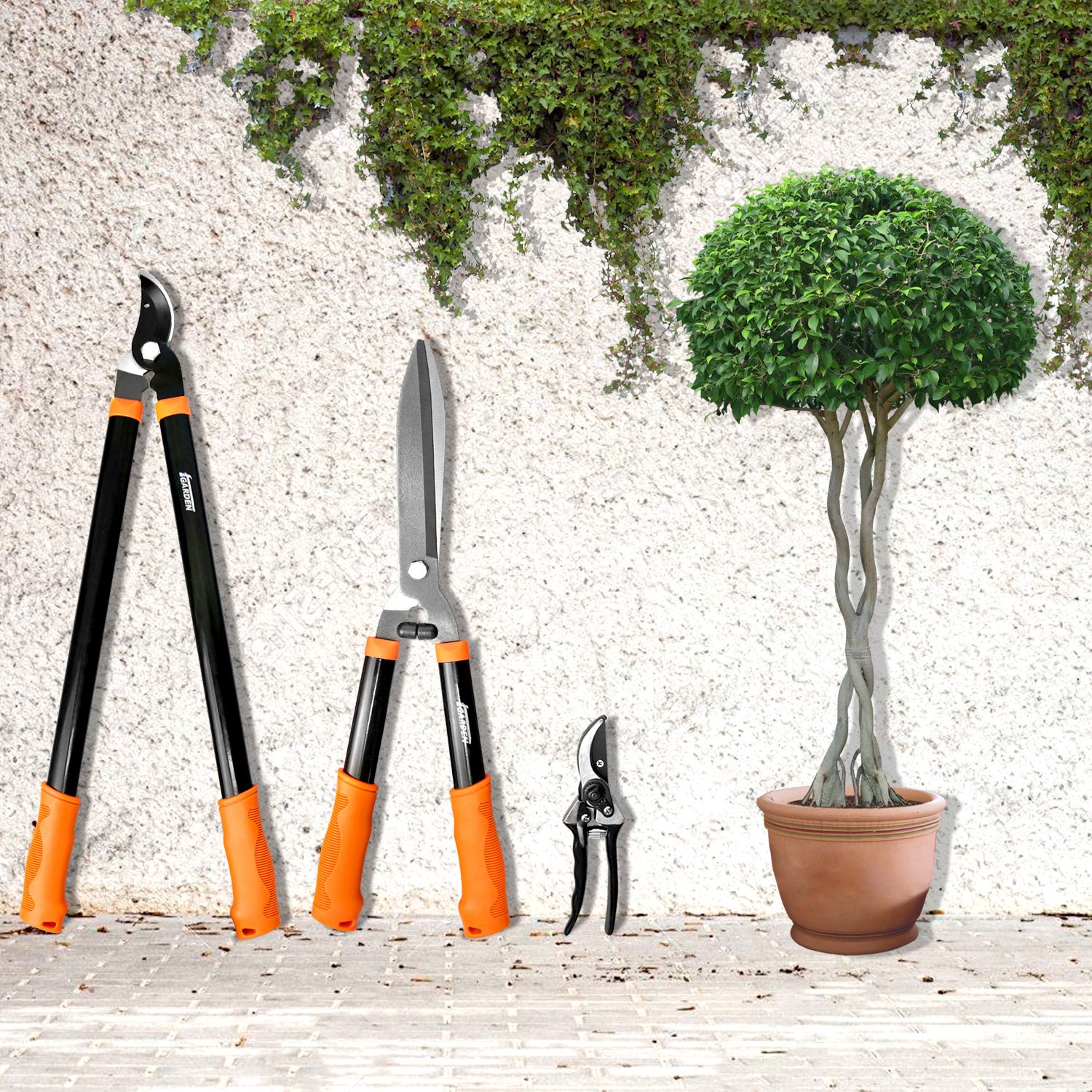 E&K Sunrise 3-Piece Garden Tool Set - Heavy Duty Lopper, Hedge Shears & Pruner for Professional Lawn Care, Tree Trimming & Shrub Maintenance | Perfect for Landscaping, Gardening & Outdoor Yard Work