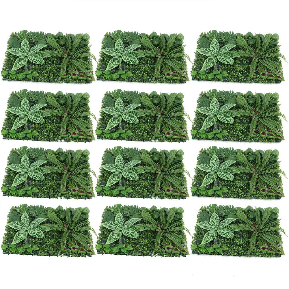12 Pack Artificial Boxwood Hedge Panels 24x16 Inches - Realistic Faux Green Grass Wall for Home, Garden, Balcony, Outdoor & Indoor Decor - Perfect for Privacy Screening, Wedding Backdrops, and Landscape Design
