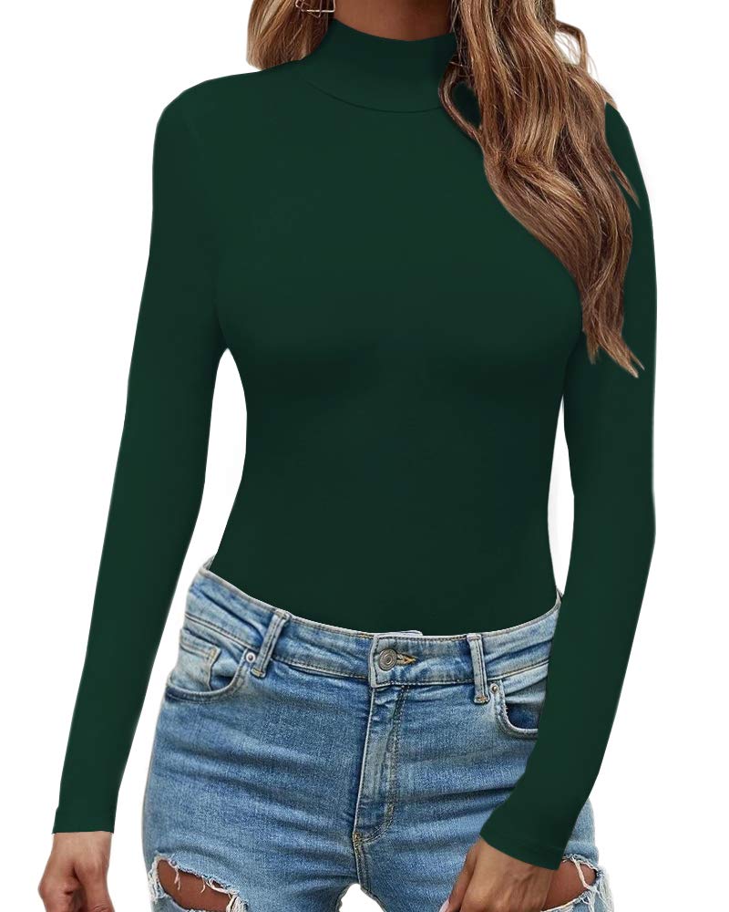 CLOZOZ Women's Slim Fit Mock Neck Long Sleeve T-Shirt - Stretchy Turtleneck Top for Layering, Work & Casual Wear | Fall Winter Fashion Essential