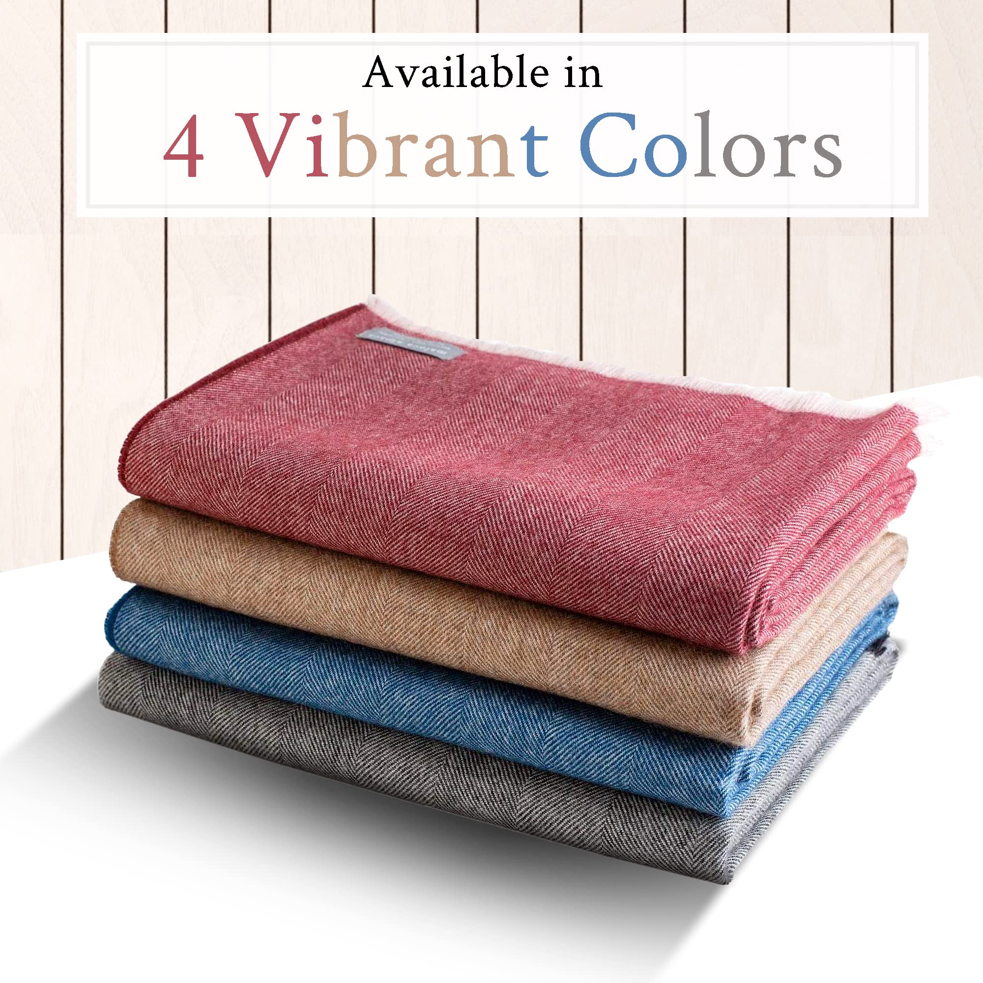Ultra Soft Lightweight Throw Blanket - 100% Baby Alpaca Wool Herringbone Weave - Ethically Sourced & Hypoallergenic - Warmer Than Cashmere - Limited Edition Indigo Blue - Perfect for Cozy Nights, Sofa Lounging & Gift Giving