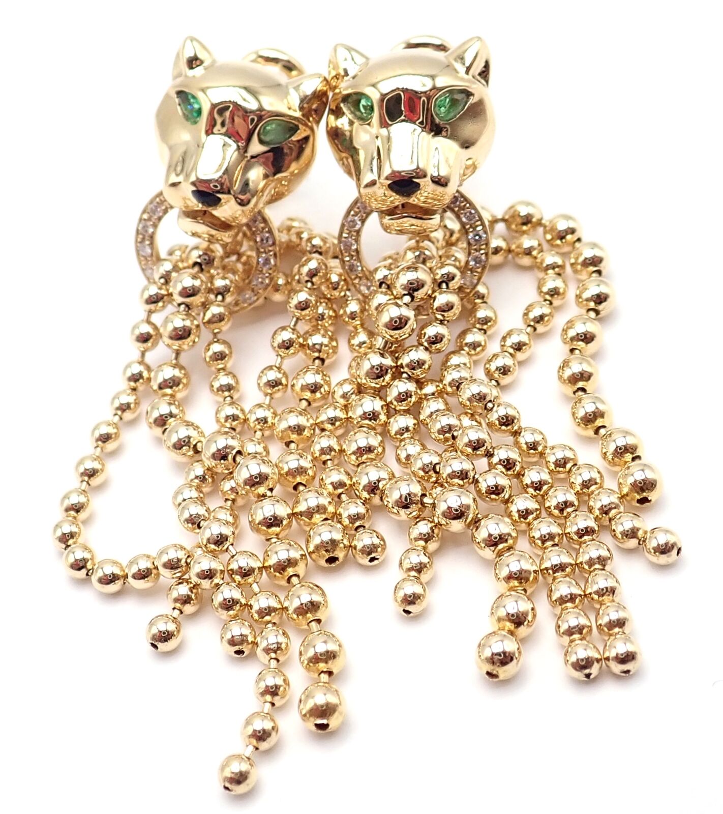 Authentic Cartier Panther Panthere 18k Gold Diamond Tsavorite Onyx Earrings | Luxury Jewelry for Women | Perfect for Weddings, Parties & Special Occasions
