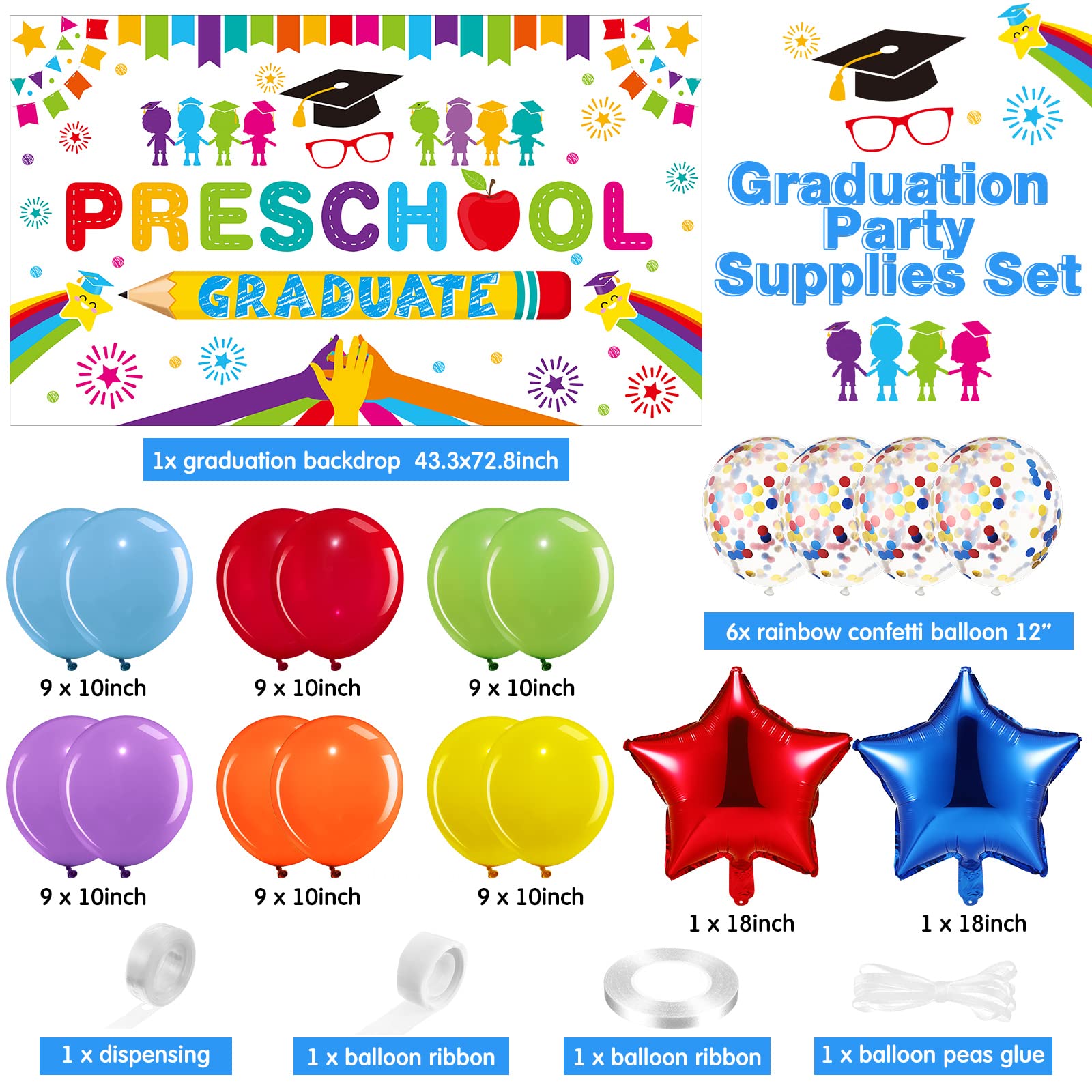 Oudain 2025 Kindergarten Graduation Party Decorations Kit - Preschool Graduation Backdrop, Balloon Garland & Party Supplies (White) | Perfect for Preschool to Elementary School Celebration Decorations