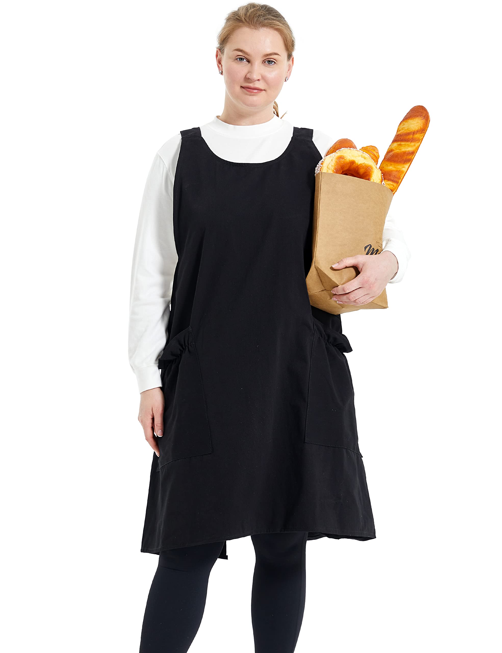 APRONNER Plus Size Aprons for Women - Extra Large Cotton Linen Kitchen Apron with Pockets for Baking, Cooking & Grilling - Perfect for Chefs, Bakers & BBQ Enthusiasts