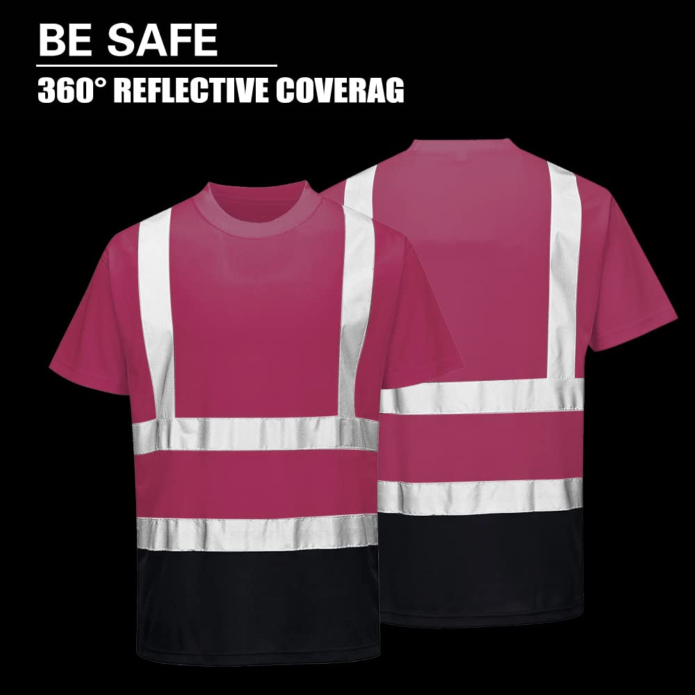 High Visibility Reflective T-Shirts for Men & Women - Safety Short Sleeve Work Shirts with Black Bottom - Ideal for Construction, Road Work, Night Running & Cycling Safety Gear