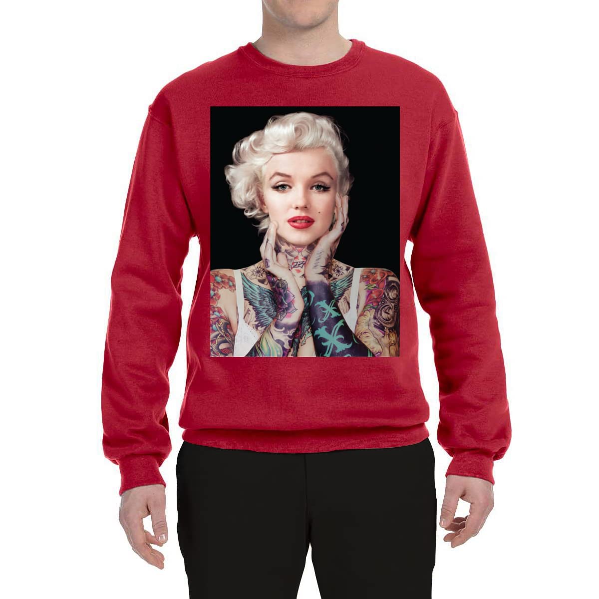 Wild Bobby Marilyn Tattoos Black Pop Culture Graphic Sweatshirt for Men & Women | Vintage Inspired Unisex Crewneck | Perfect for Casual Wear, Street Style & Music Festivals